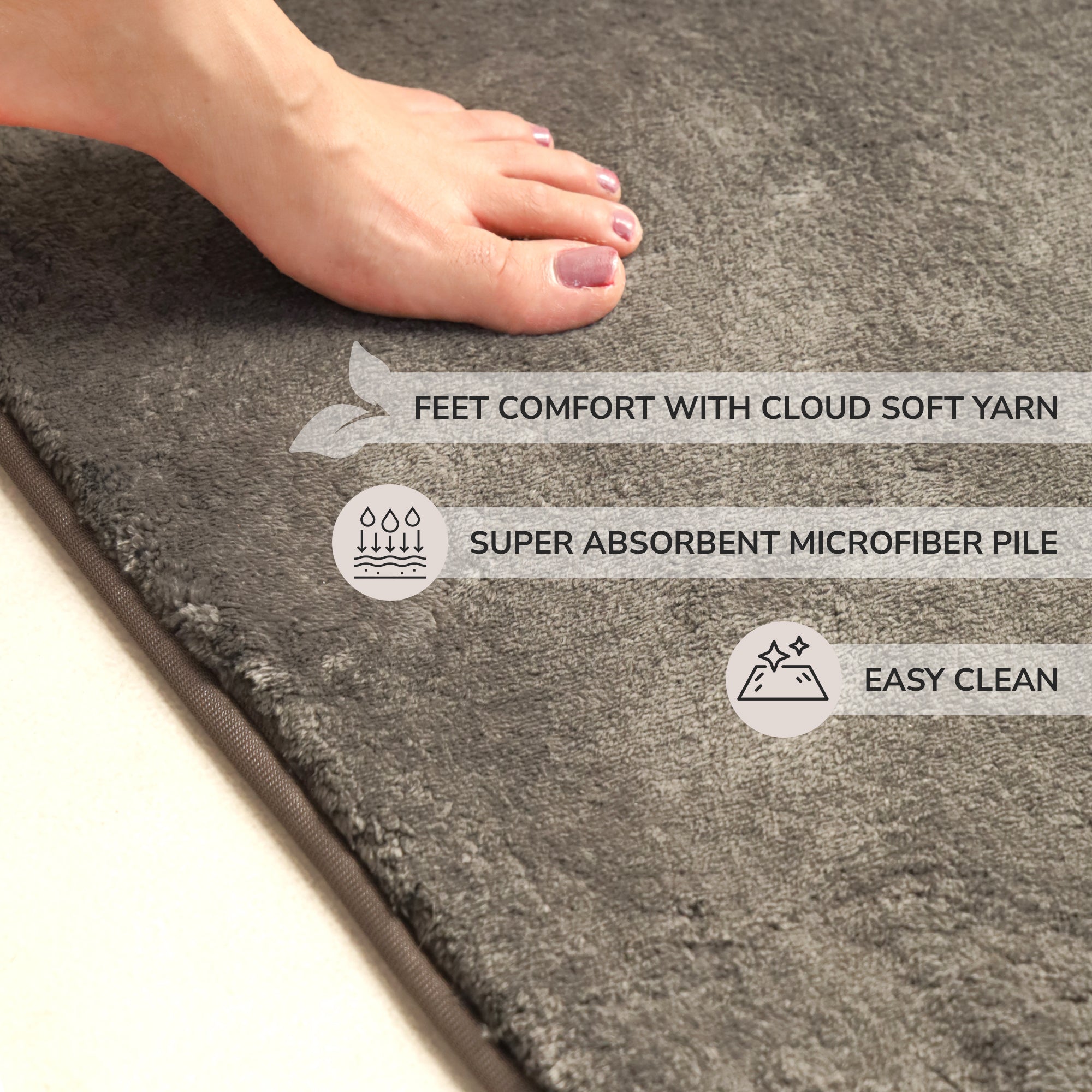 Rose Large Size Bath Mat Rabit Fur With TPR Backing Solid Grey