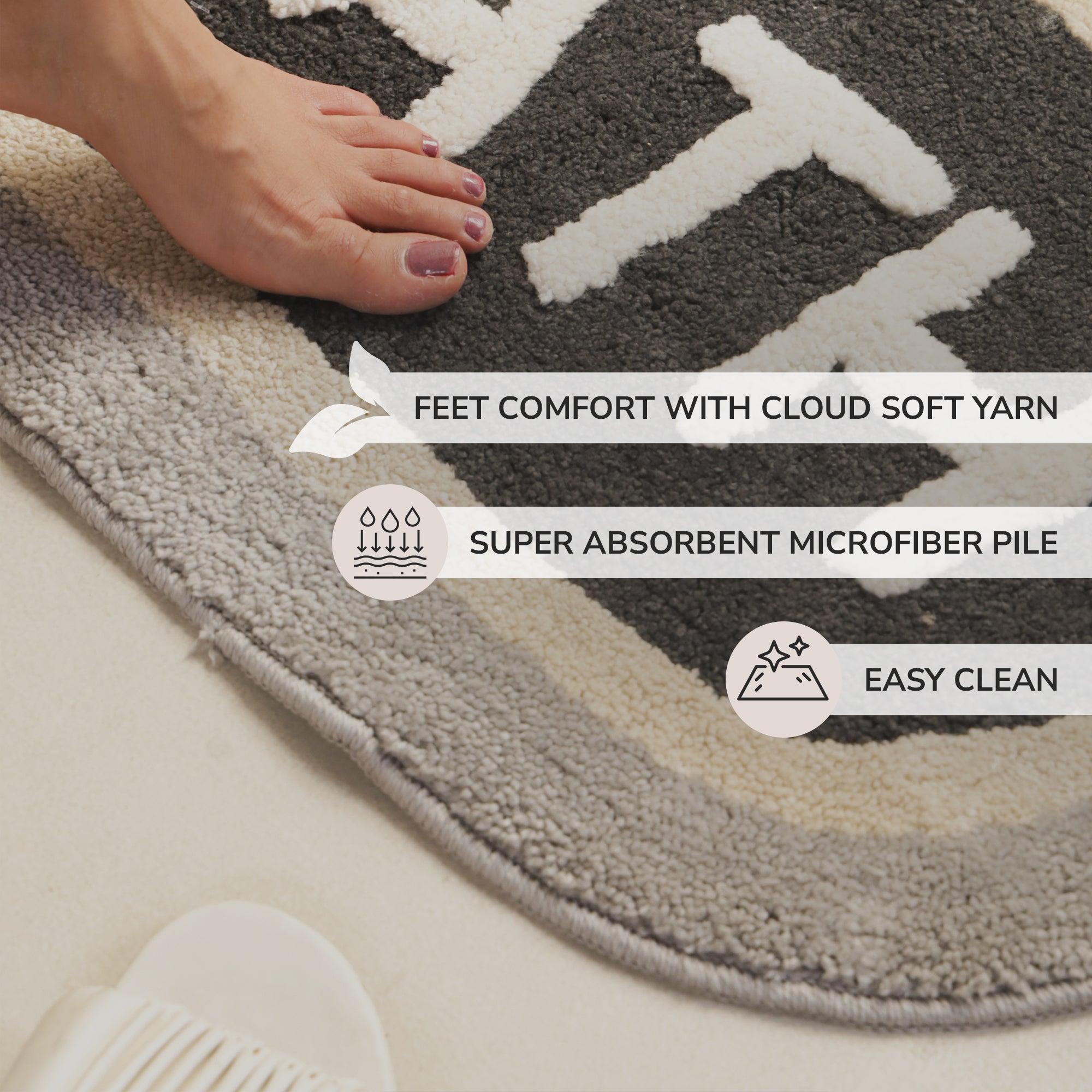 Lily Xtra Large Size Bath Mat Micro with Latex Backing Oval Bath Grey