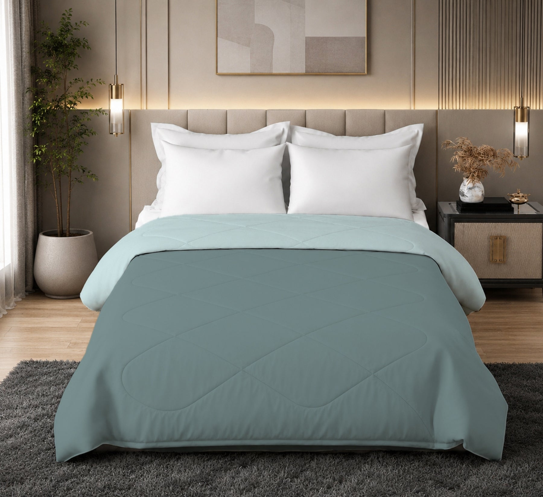 Jasmine Double Comforter 90 GSM Fabric with 120 GSM Filling Reversible Sky / Denim