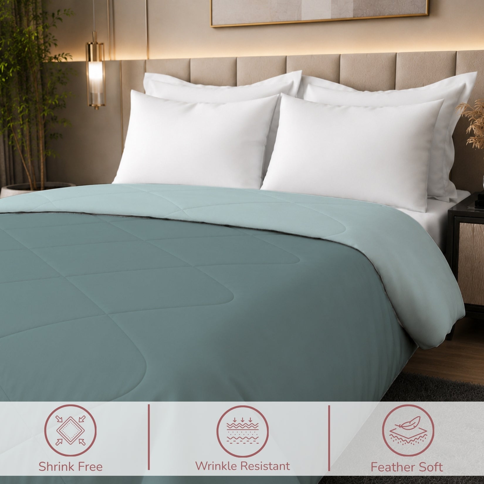 Jasmine Double Comforter 90 GSM Fabric with 120 GSM Filling Reversible Sky / Denim