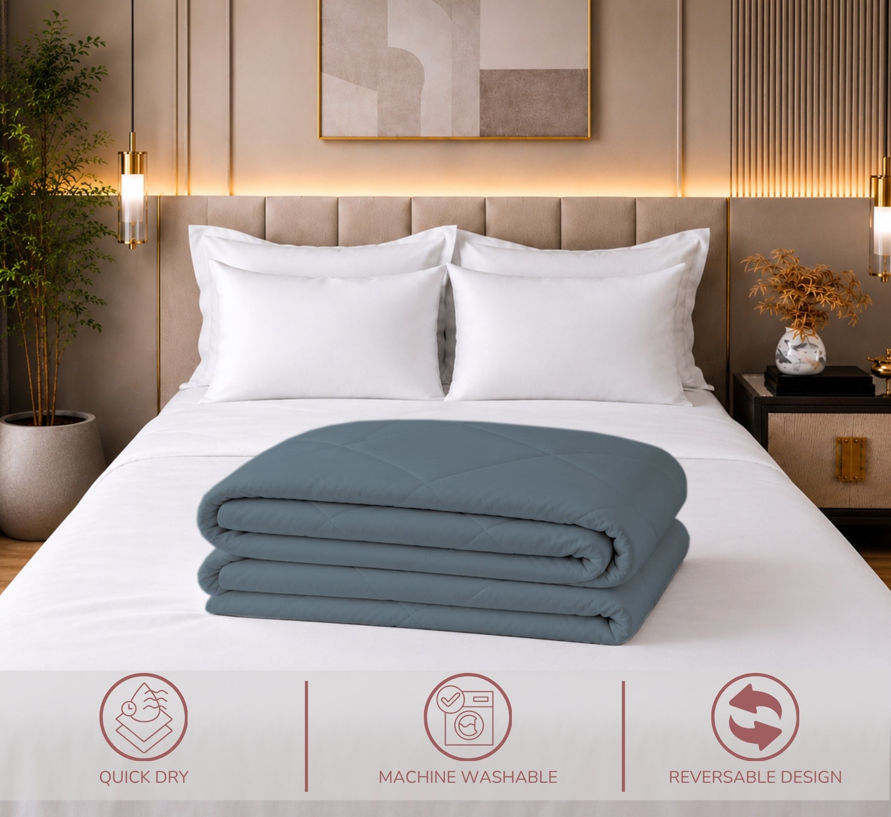 Jasmine Double Comforter 90 GSM Fabric with 120 GSM Filling Reversible Sky / Denim