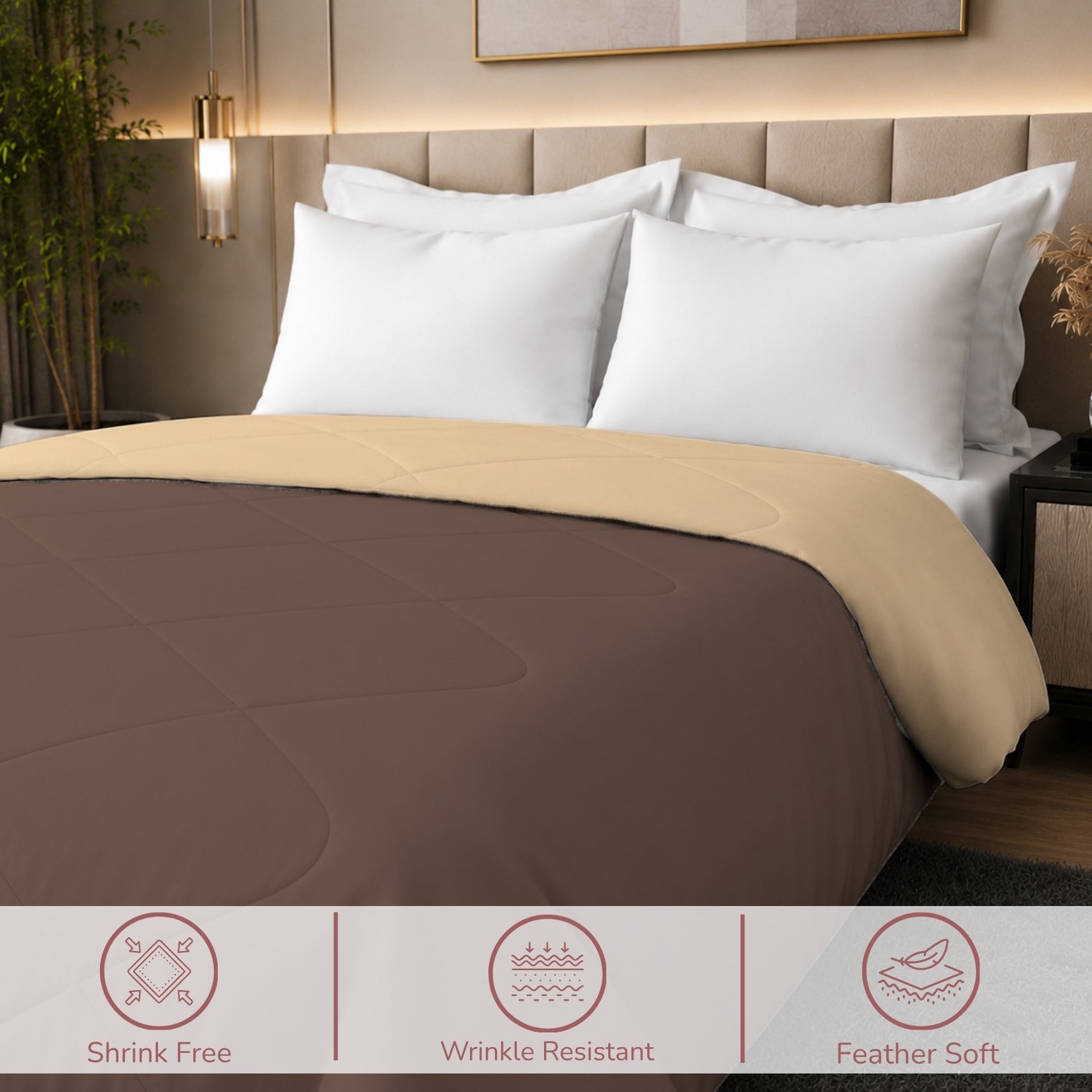 Jasmine Double Comforter 90 GSM Fabric with 120 GSM Filling Reversible Camel / Coffee
