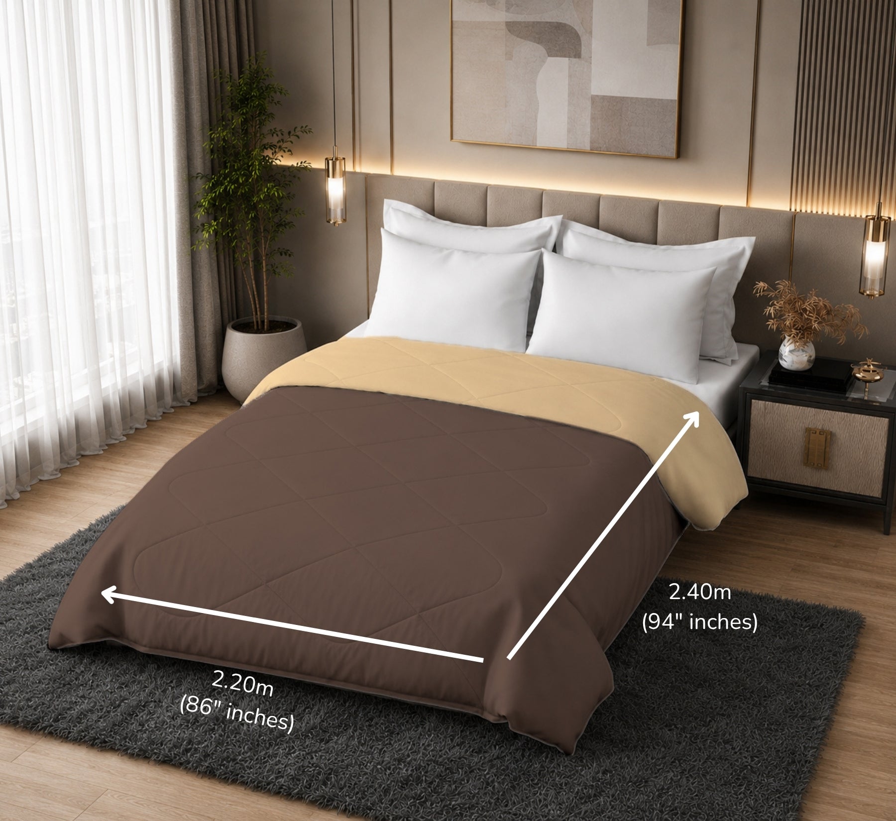 Jasmine Double Comforter 90 GSM Fabric with 120 GSM Filling Reversible Camel / Coffee