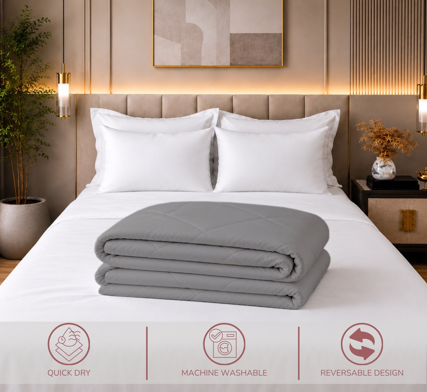 Jasmine Double Comforter 90 GSM Fabric with 120 GSM Filling Reversible Pearl Grey / Ash