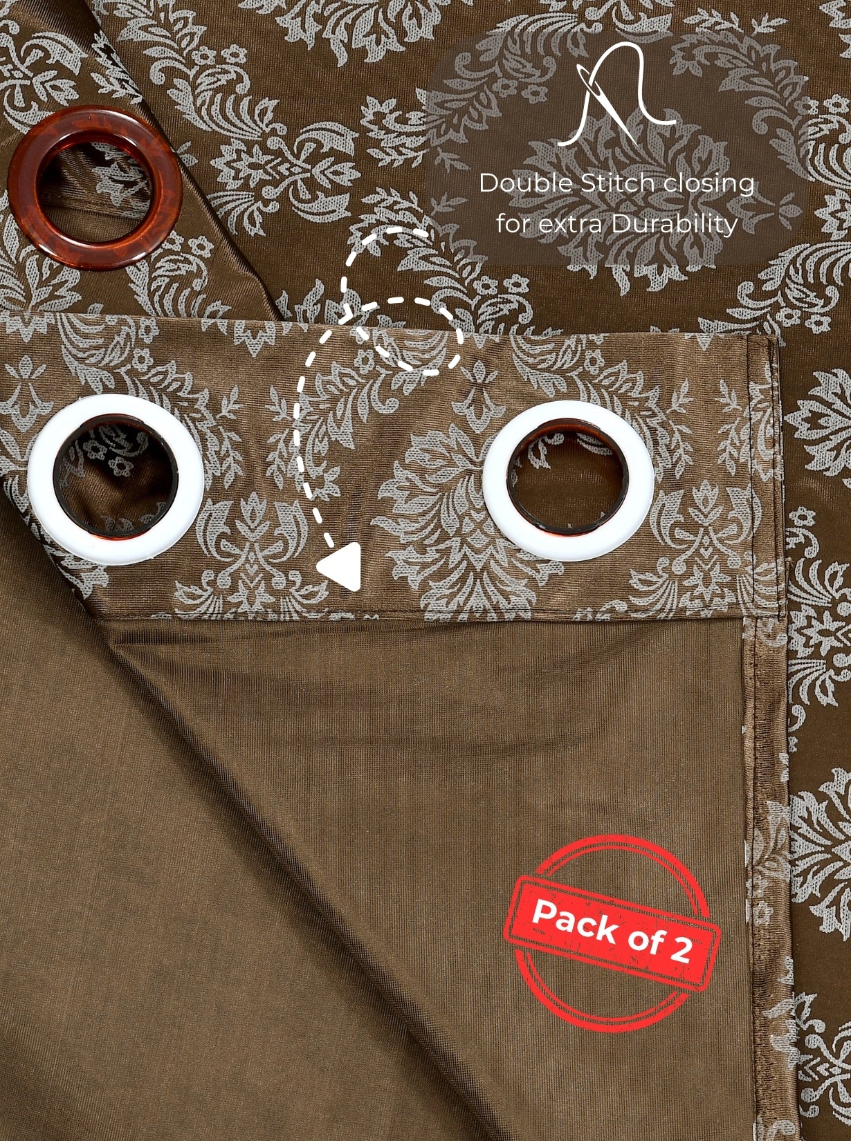 Daisy Window Curtains (Set of 2) 60% Light Filtering Poly Knitted 200 GSM Damask Brown