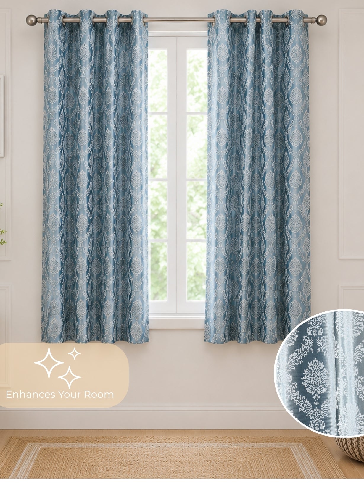 Daisy Window Curtains (Set of 2) 60% Light Filtering Poly Knitted 200 GSM Damask Grey