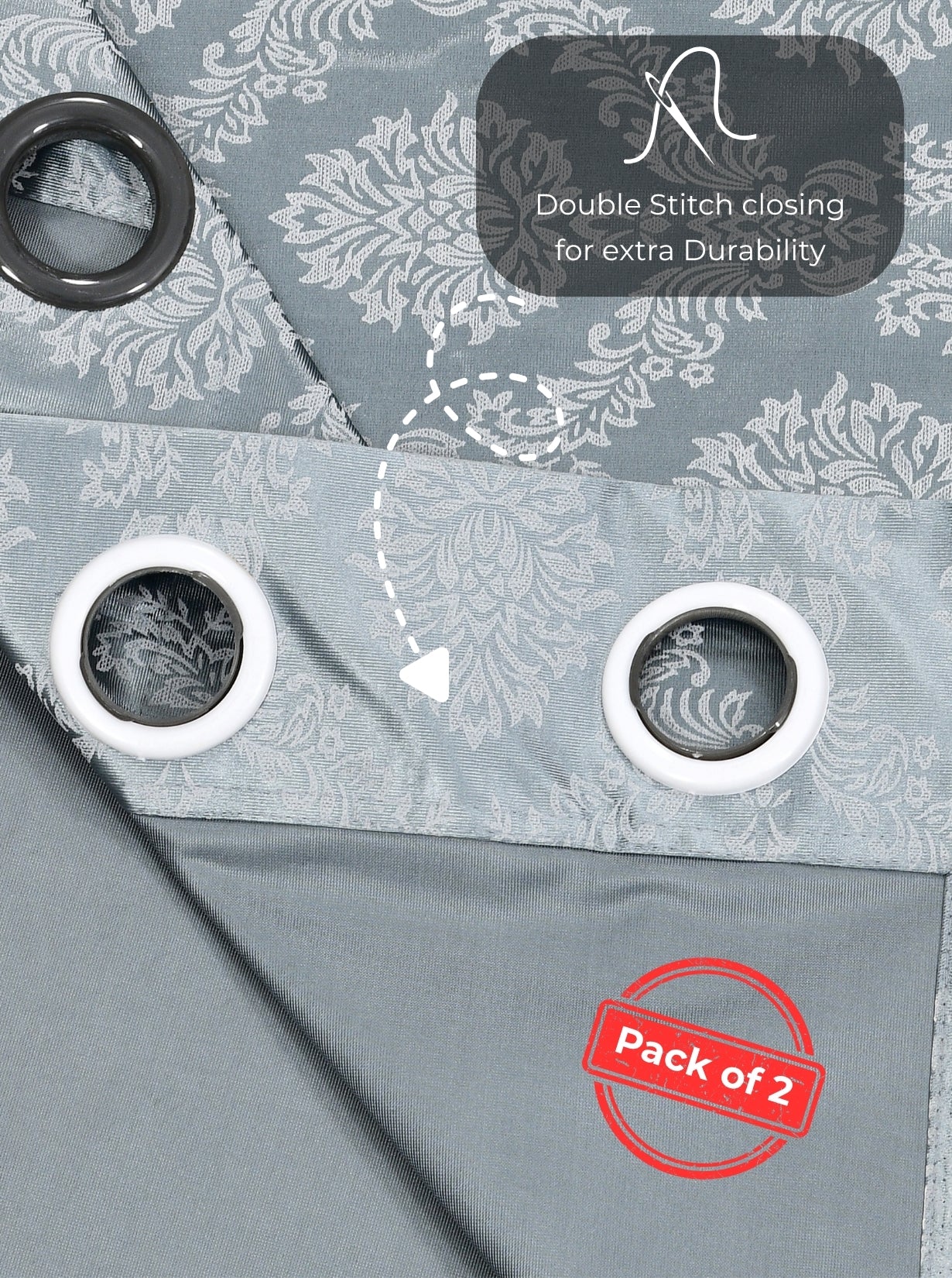 Daisy Door Curtains (Set of 2) 60% Light Filtering Poly Knitted 200 GSM Damask Grey
