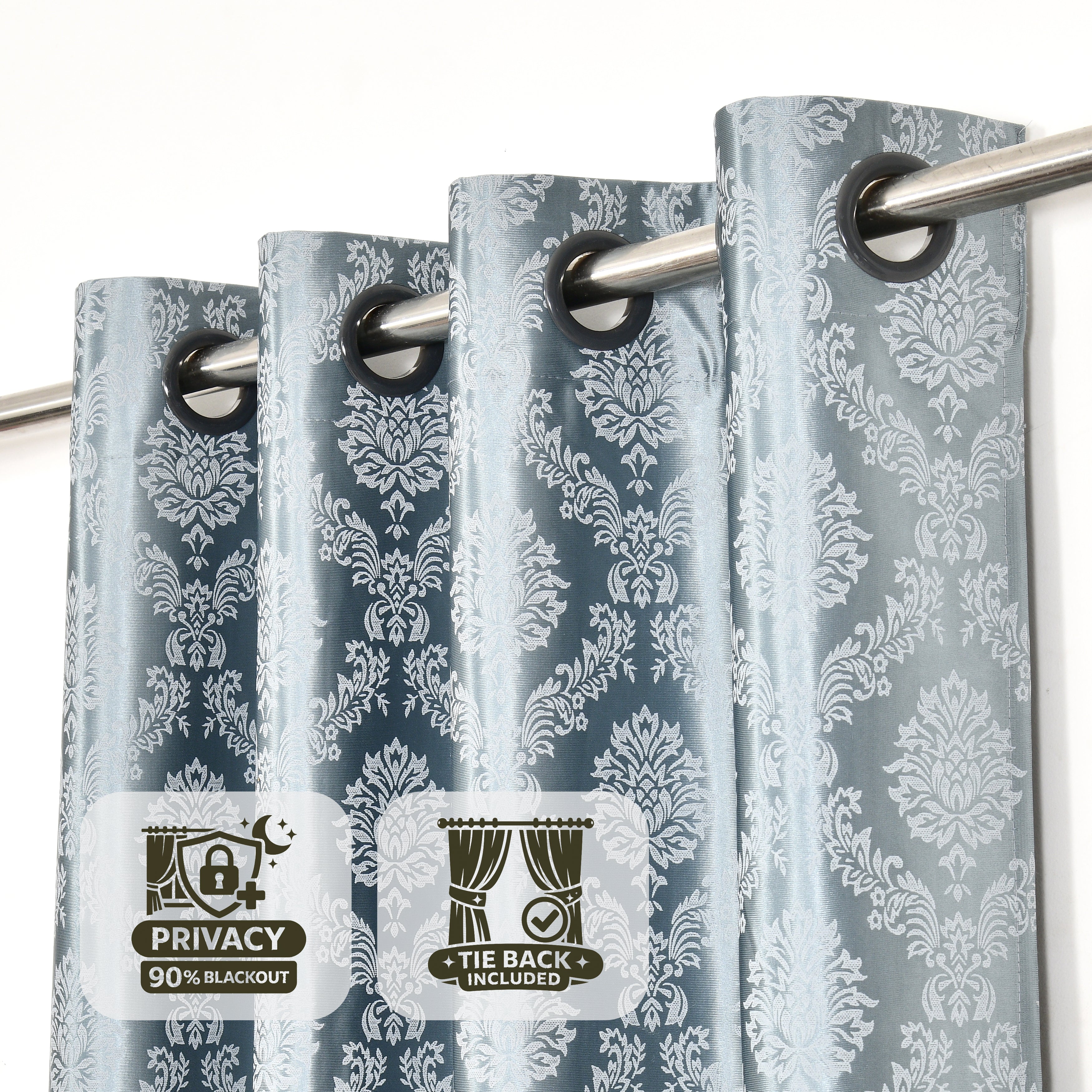 Daisy Door XL Curtains (Set of 2) 60% Light Filtering Poly Knitted 200 GSM Damask Grey