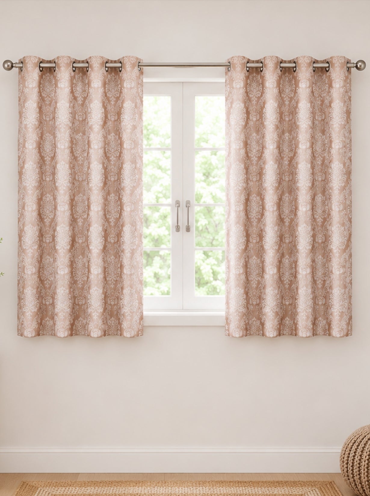 Daisy Window Curtains (Set of 2) 60% Light Filtering Poly Knitted 200 GSM Damask Rose Gold