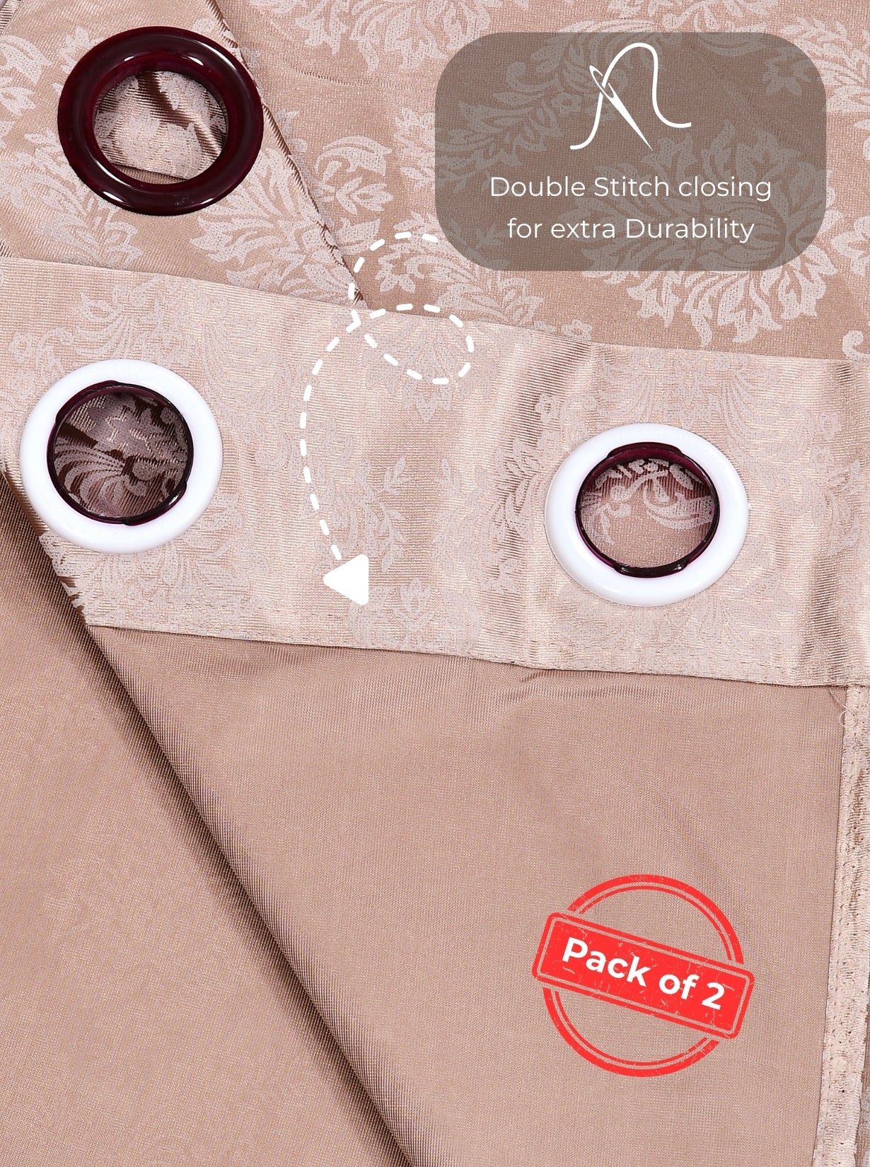 Daisy Door Curtains (Set of 2) 60% Light Filtering Poly Knitted 200 GSM Damask Rose Gold