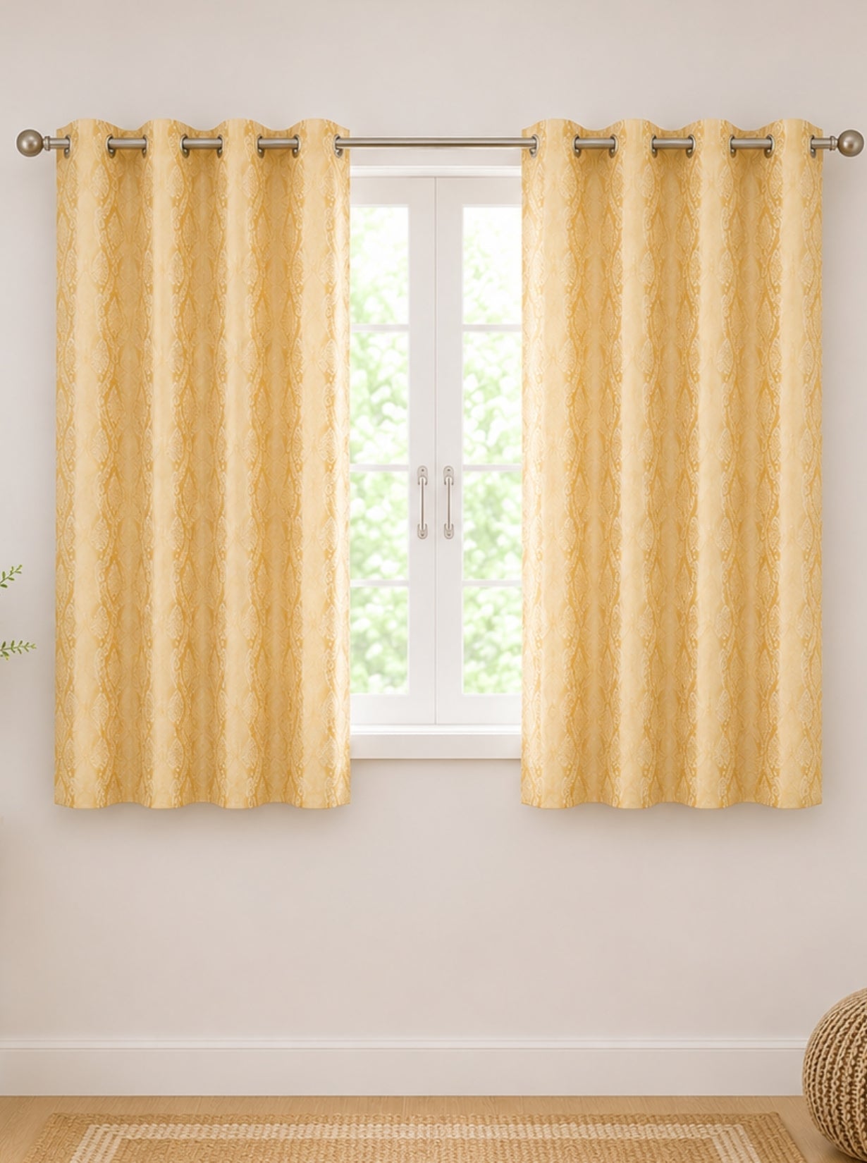 Daisy Window Curtains (Set of 2) 60% Light Filtering Poly Knitted 200 GSM Damask Gold