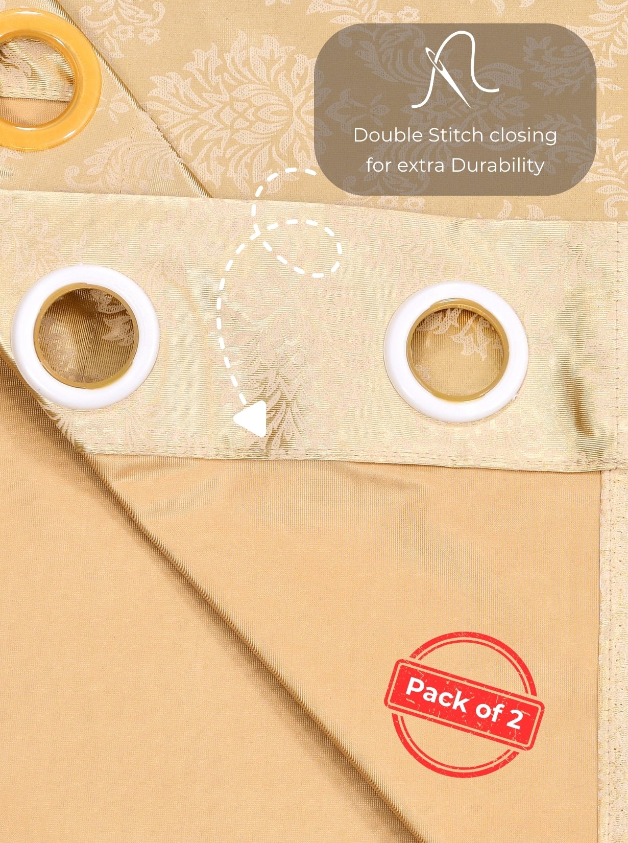 Daisy Door Curtains (Set of 2) 60% Light Filtering Poly Knitted 200 GSM Damask Gold
