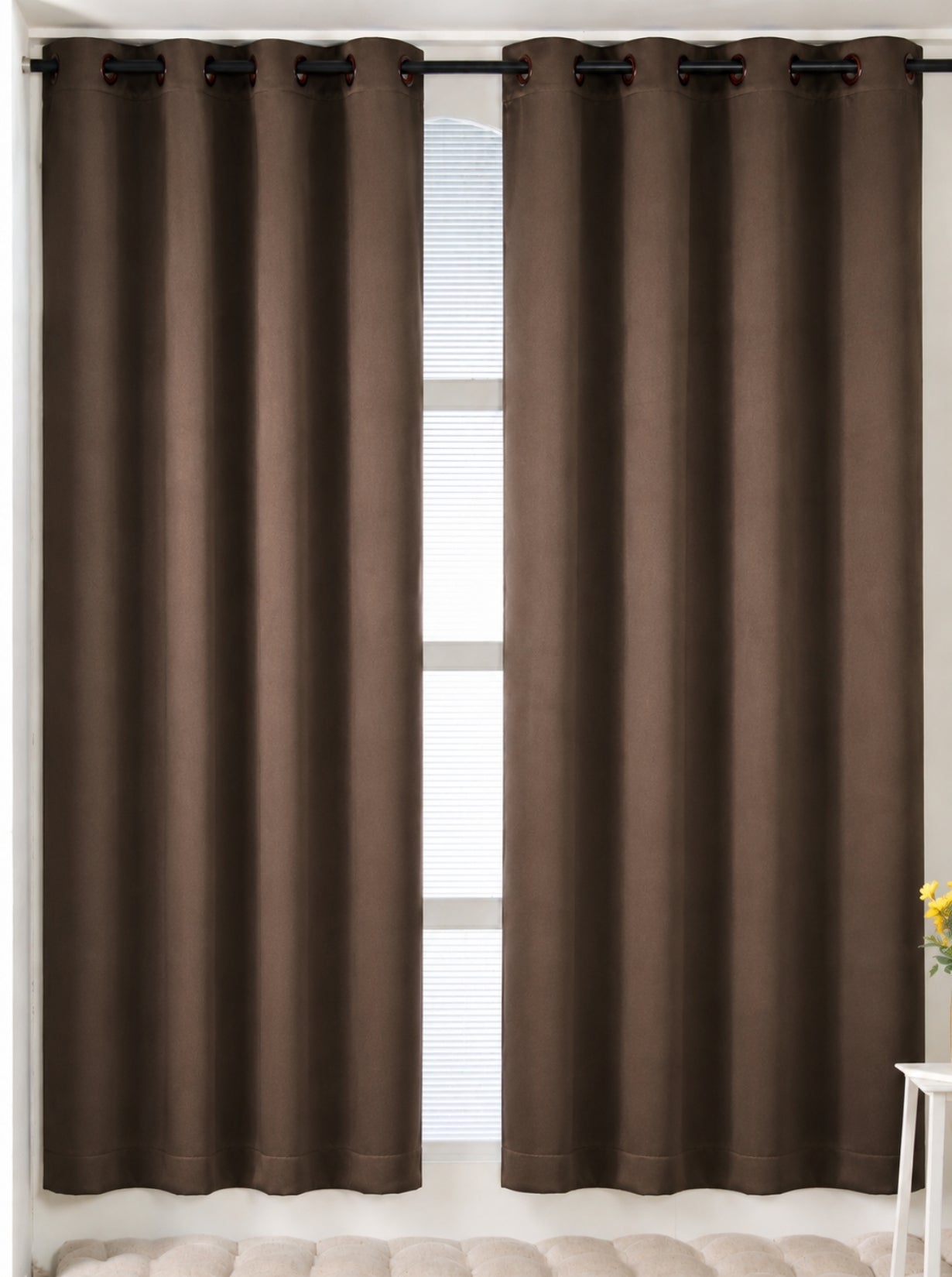 Rose Door Curtains (Set of 2) 90% Blackout 280 GSM Solid Brown