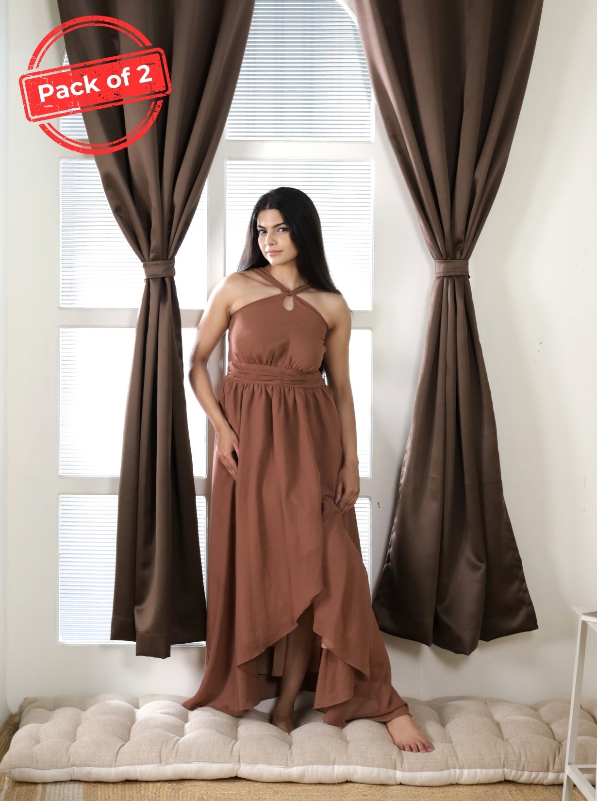 Rose Door Curtains (Set of 2) 90% Blackout 280 GSM Solid Brown