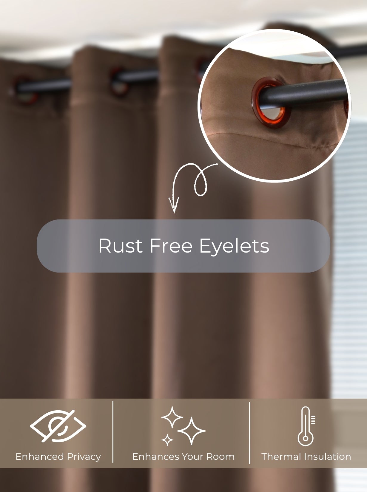 Rose Door XL Curtains (Set of 2) 90% Blackout 280 GSM Solid Brown