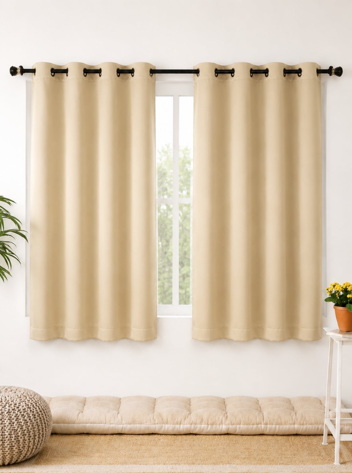 Rose Window Curtains (Set of 2) 90% Blackout 280 GSM Solid Gold