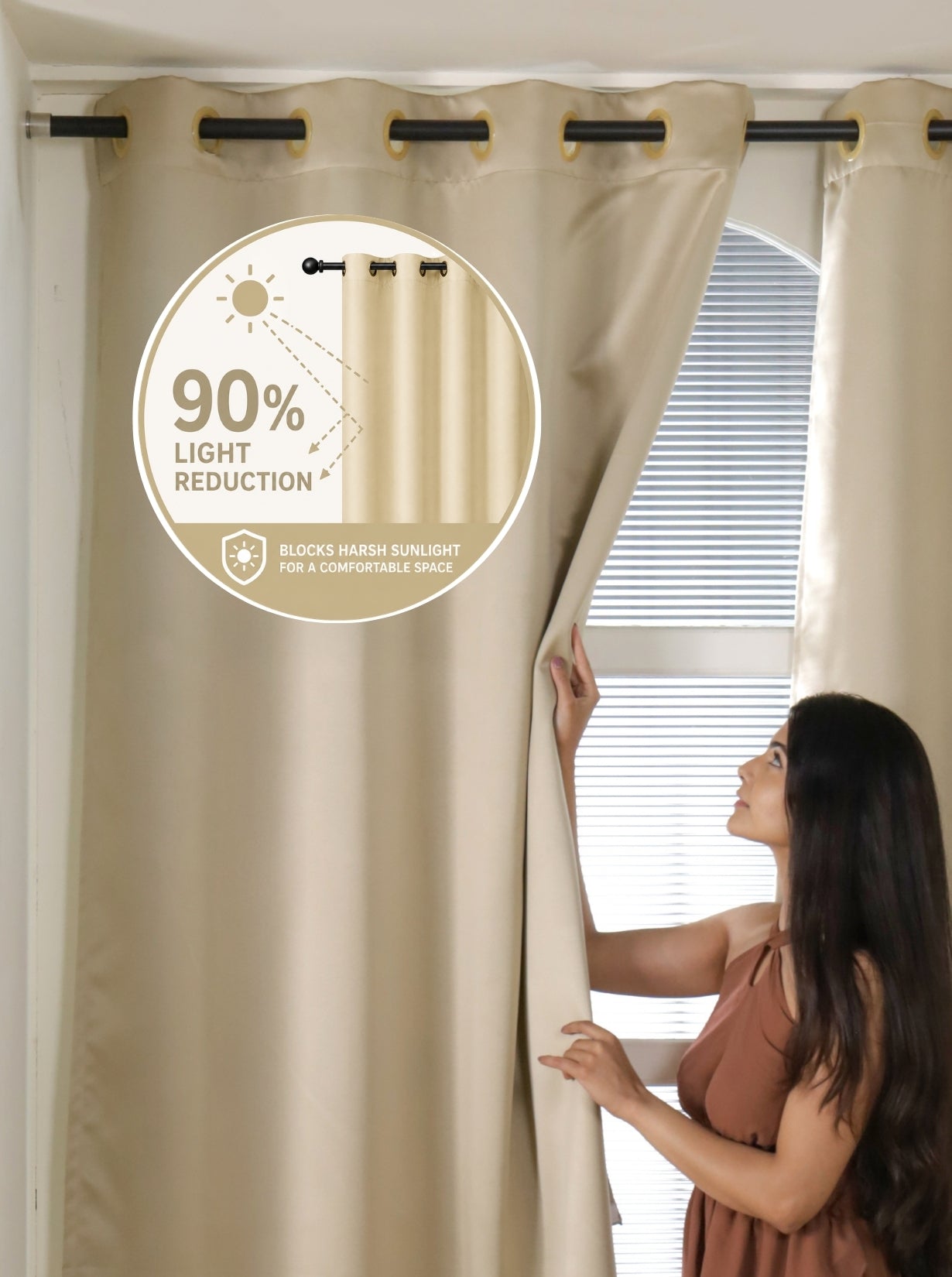 Rose Window Curtains (Set of 2) 90% Blackout 280 GSM Solid Gold