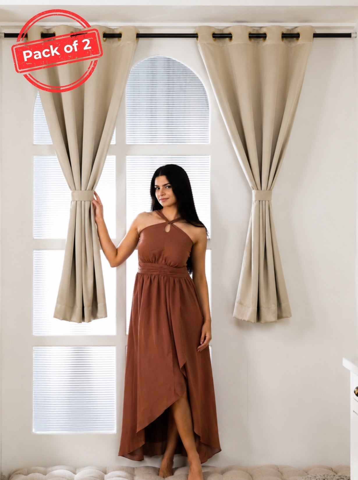 Rose Window Curtains (Set of 2) 90% Blackout 280 GSM Solid Gold
