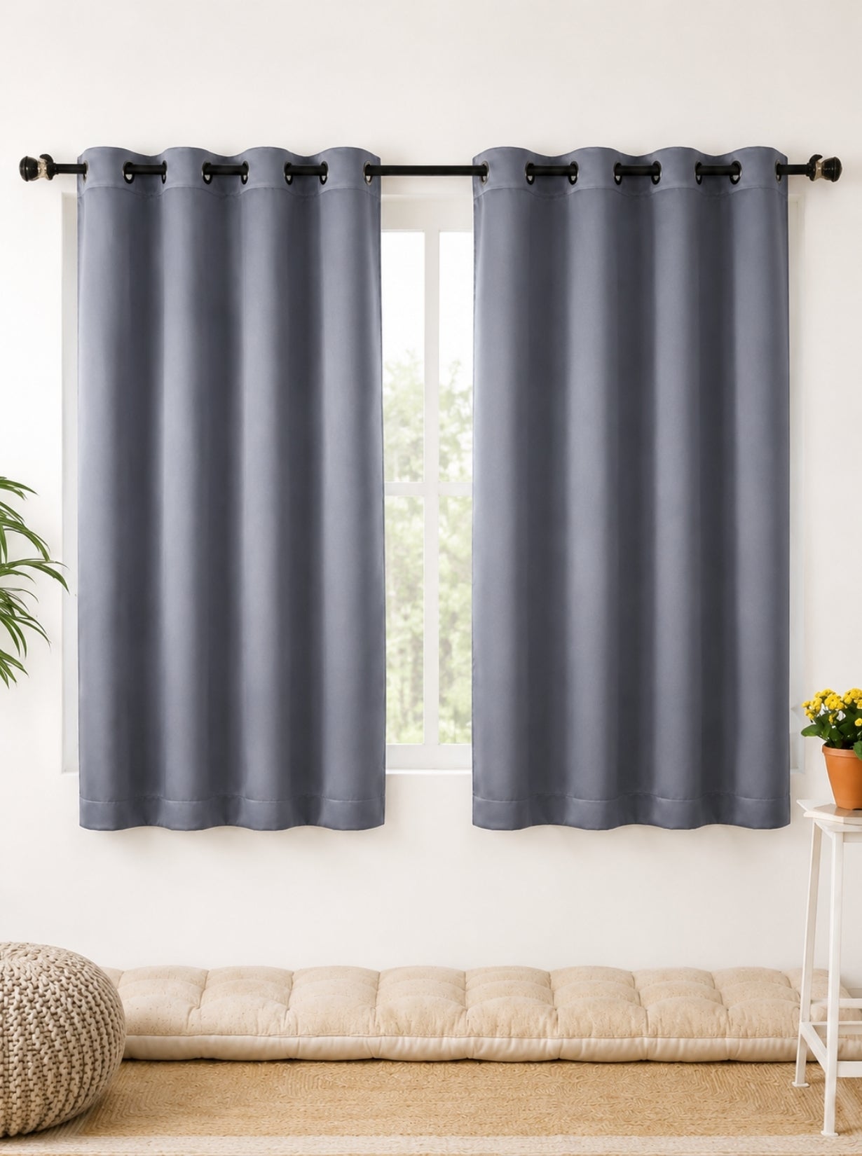 Rose Window Curtains (Set of 2) 90% Blackout 280 GSM Solid Grey
