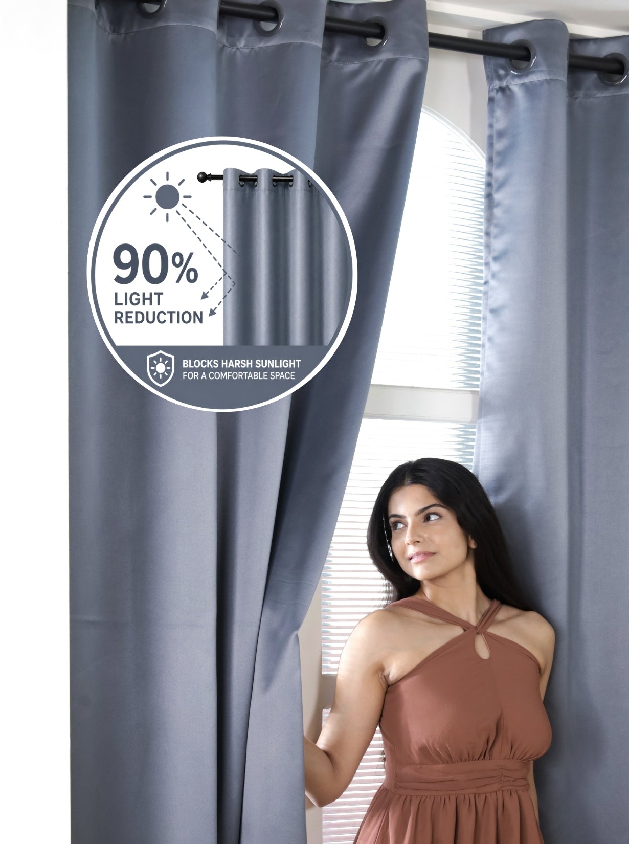 Rose Window Curtains (Set of 2) 90% Blackout 280 GSM Solid Grey