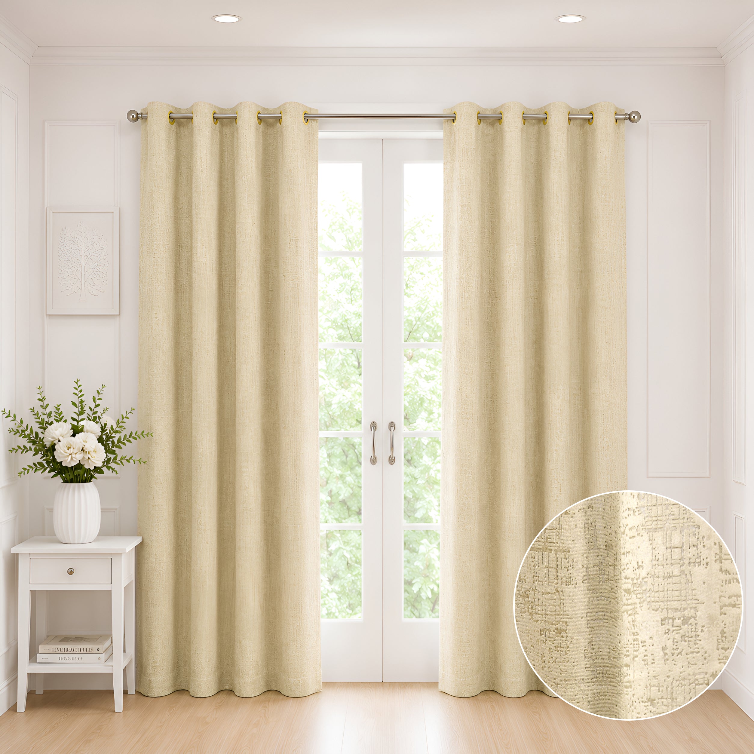 Lily Door Curtains (Set of 2) 90% Blackout 280 GSM Embossed Textured Gold