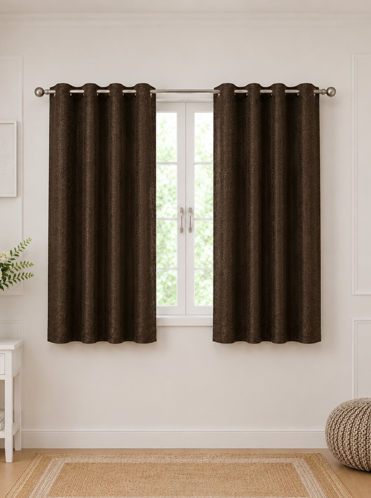 Lily Window Curtains (Set of 2) 90% Blackout 280 GSM Embossed Textured Brown