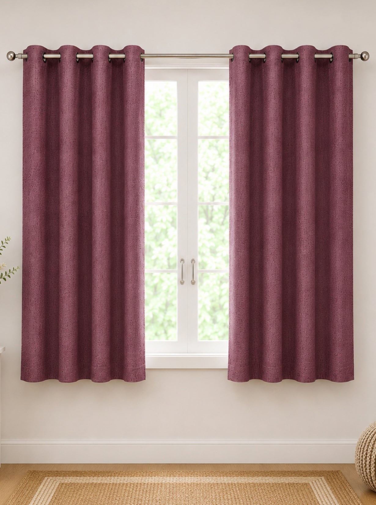 Lily Window Curtains (Set of 2) 90% Blackout 280 GSM Embossed Textured Falsa