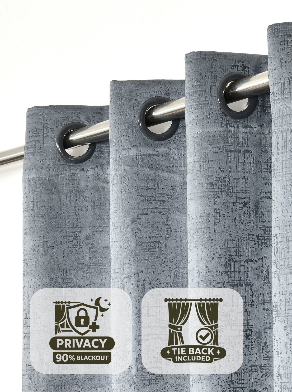 Lily Window Curtains (Set of 2) 90% Blackout 280 GSM Embossed Textured Grey