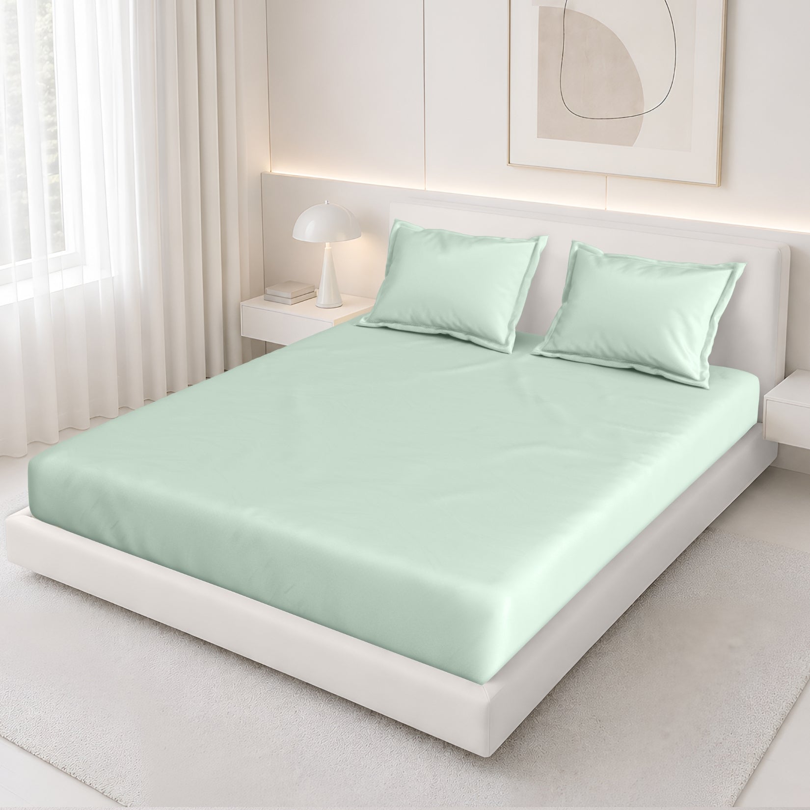 Tulip King Fitted Sheet with 2 Pillow Covers 125 GSM Micropeach Super Sateen Sky Blue