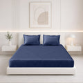 Tulip Queen Fitted Sheet with 2 Pillow Covers 125 GSM Micropeach Super Sateen Navy
