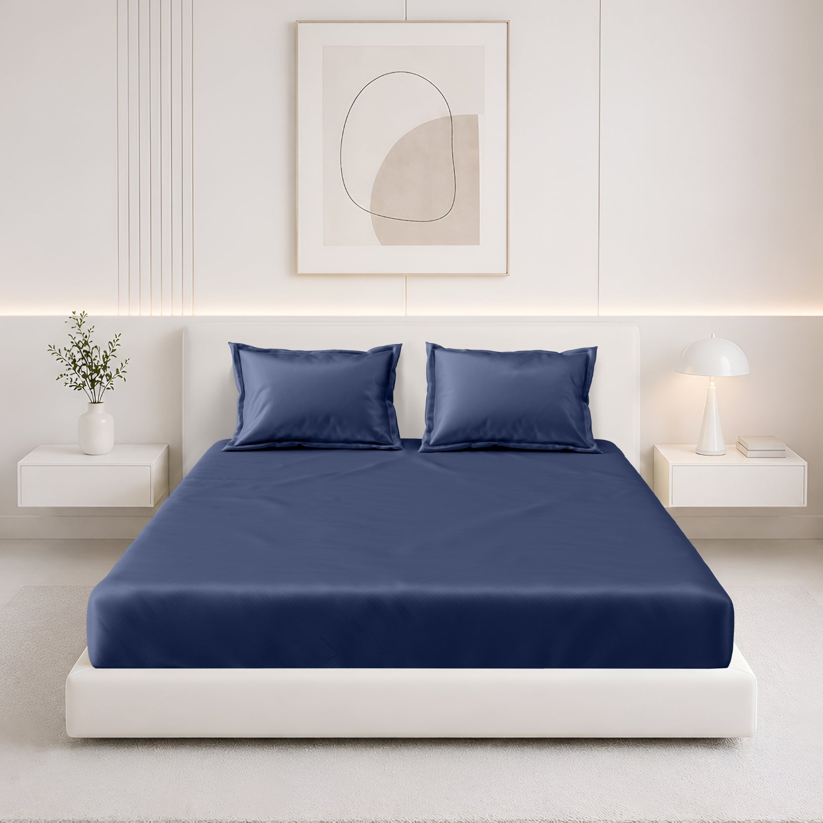 Tulip King Fitted Sheet with 2 Pillow Covers 125 GSM Micropeach Super Sateen Navy