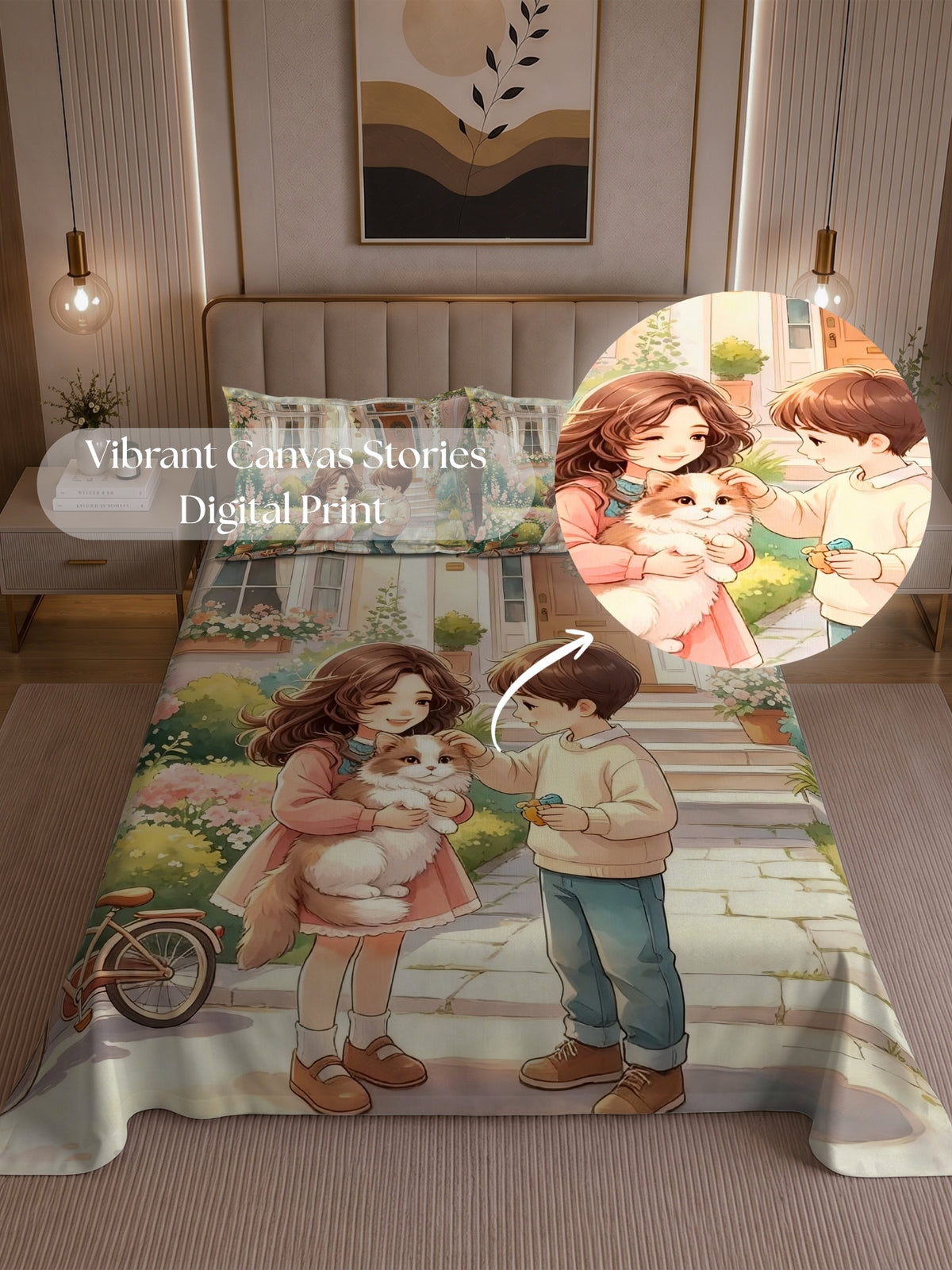 Homeful Style Canvas Stories Pictorial Printed 160 TC Bedsheet with 2 Pillow Covers