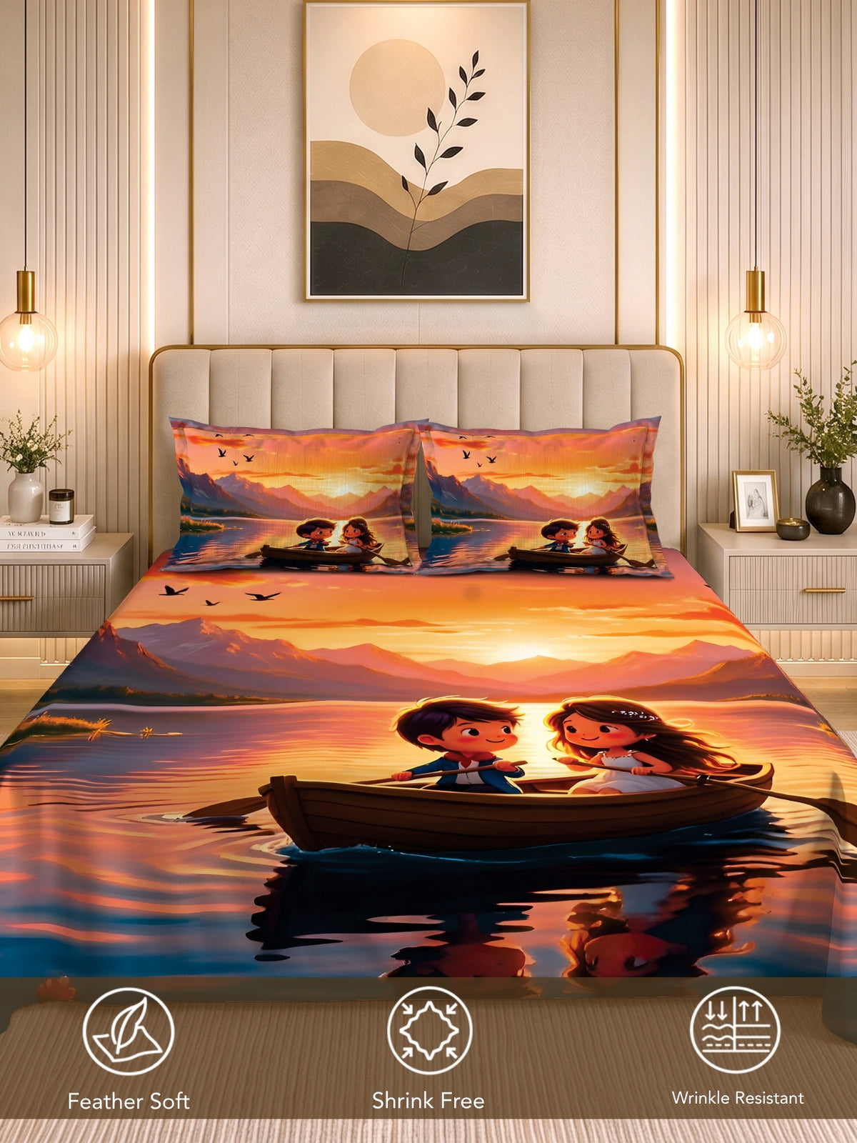 Homeful Style Canvas Stories Pictorial Printed 160 TC Bedsheet with 2 Pillow Covers