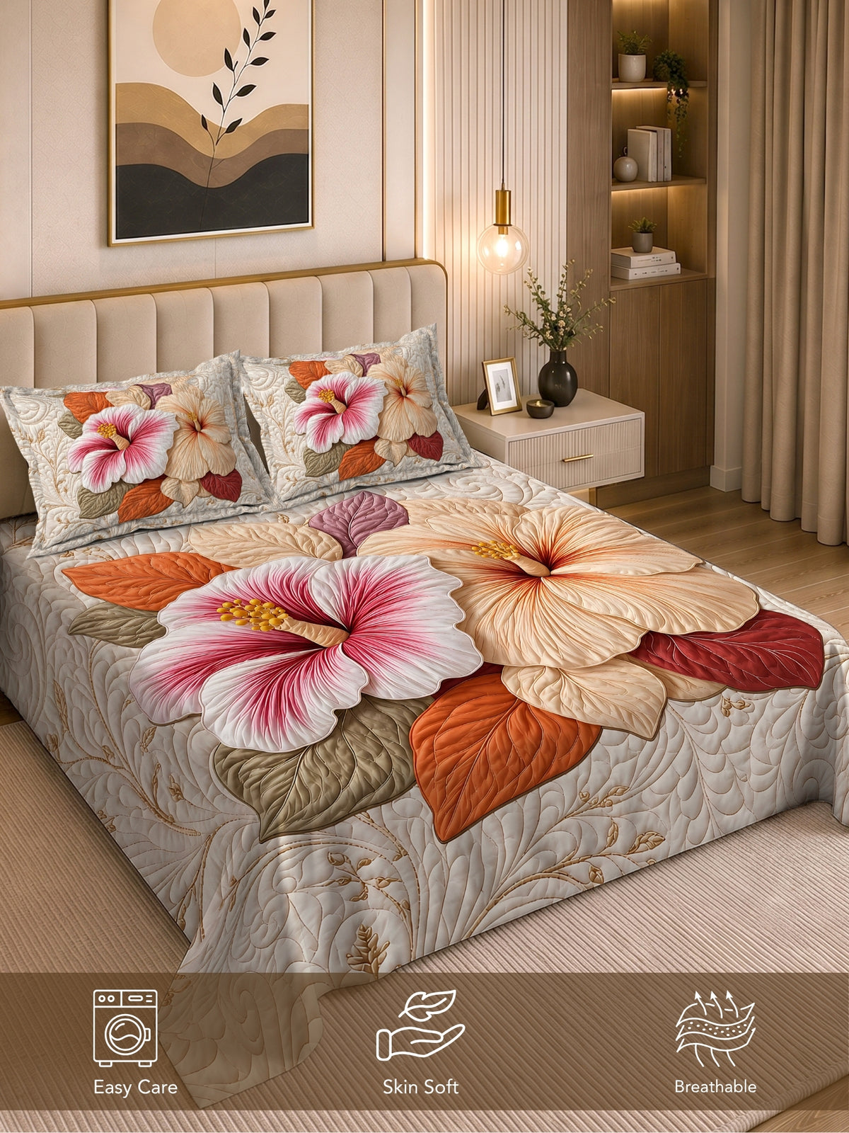 Homeful Style Living Canvas Floral Print 160 TC Bedsheet with 2 Pillow Covers