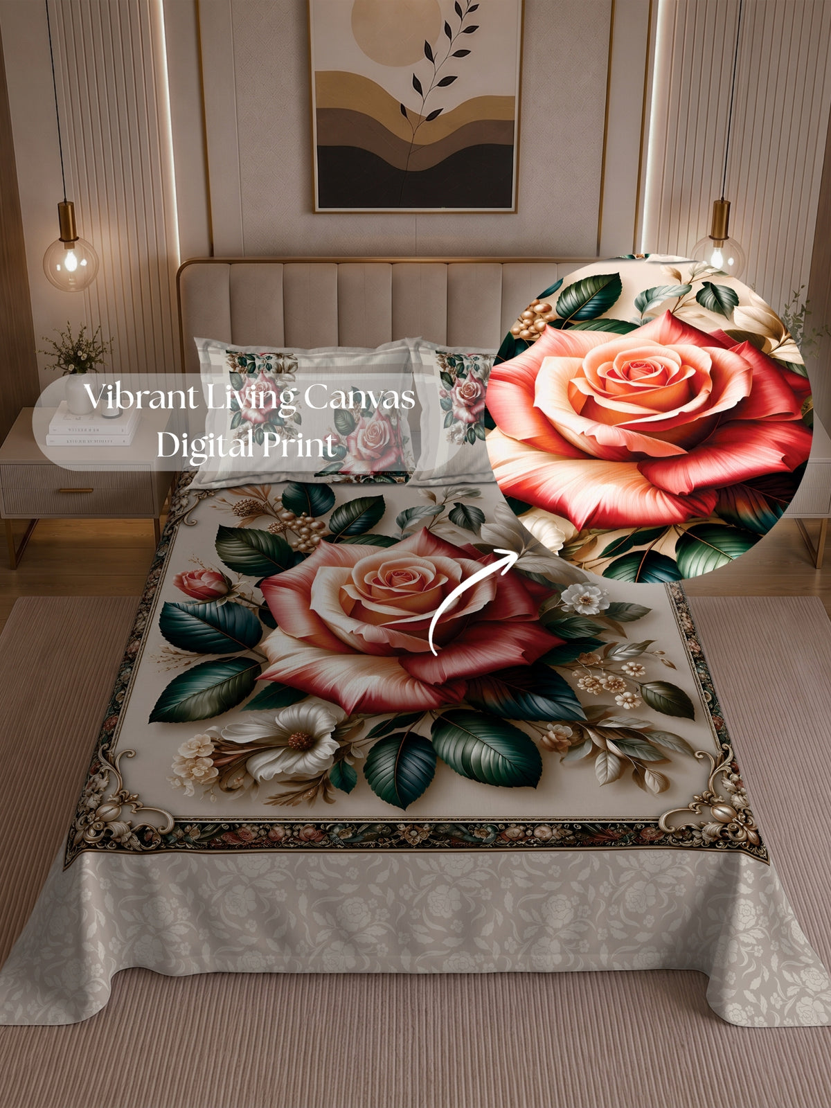 Homeful Style Living Canvas Floral Print 160 TC Bedsheet with 2 Pillow Covers