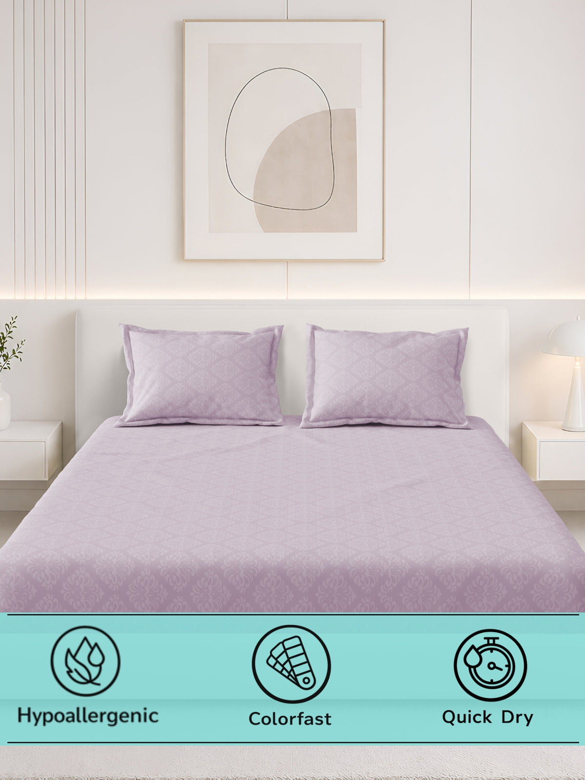 Jasmine 115 GSM Embossed Jacquard Micropeach Bedsheet with 2 Pillow Covers