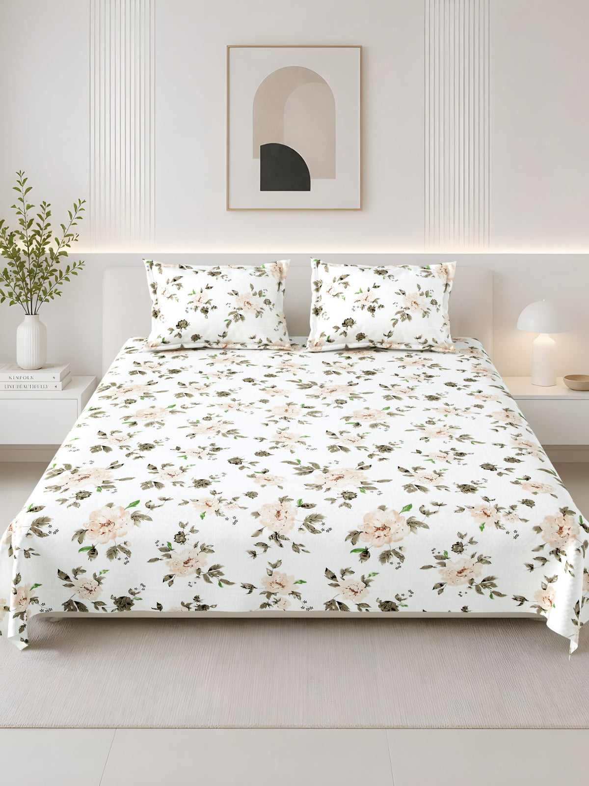 Lily 180 TC 100% Cotton Flora Bedsheet with 2 Pillow Covers – Brown