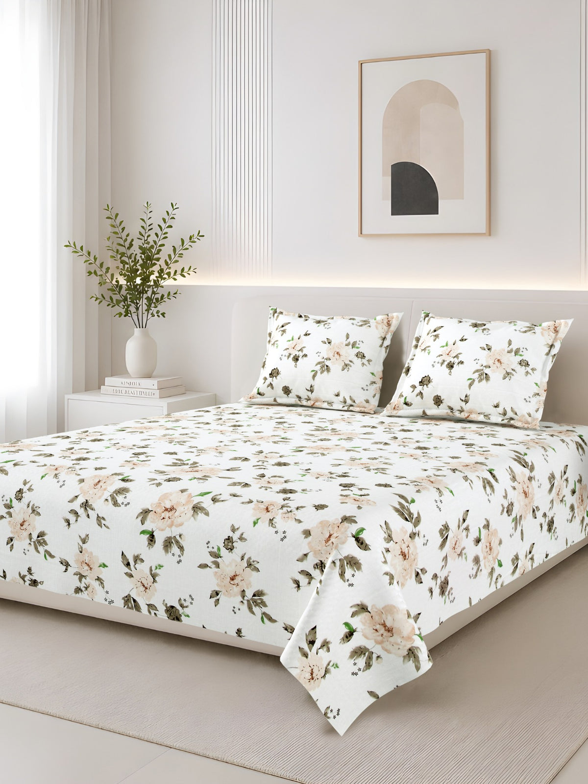 Lily 180 TC 100% Cotton Flora Bedsheet with 2 Pillow Covers – Brown