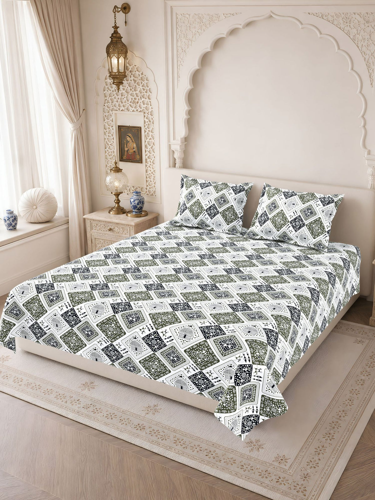 Lok Story 130 GSM Microfiber Ornamental Bedsheet with 2 Pillow Covers