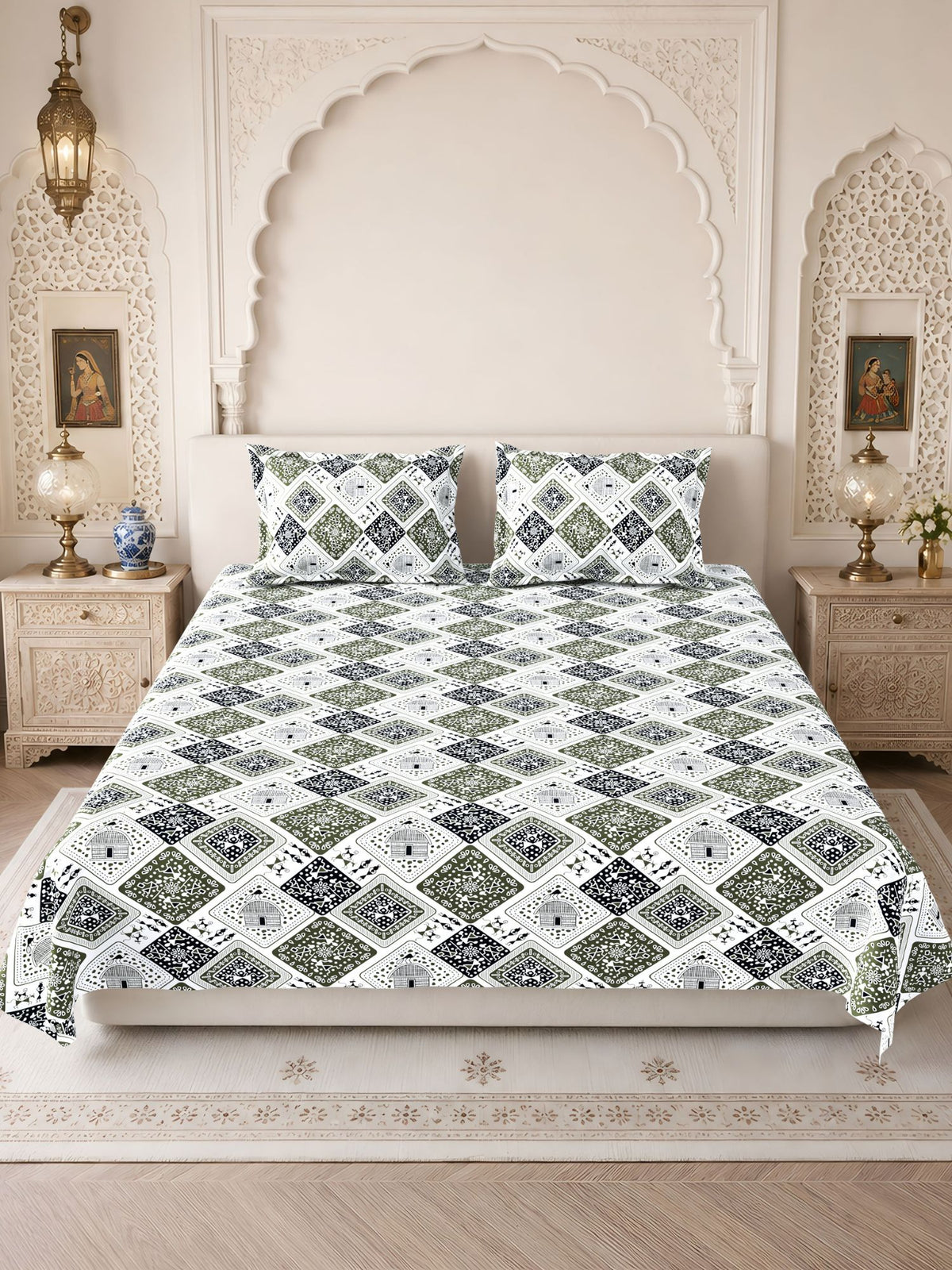 Lok Story 130 GSM Microfiber Ornamental Bedsheet with 2 Pillow Covers
