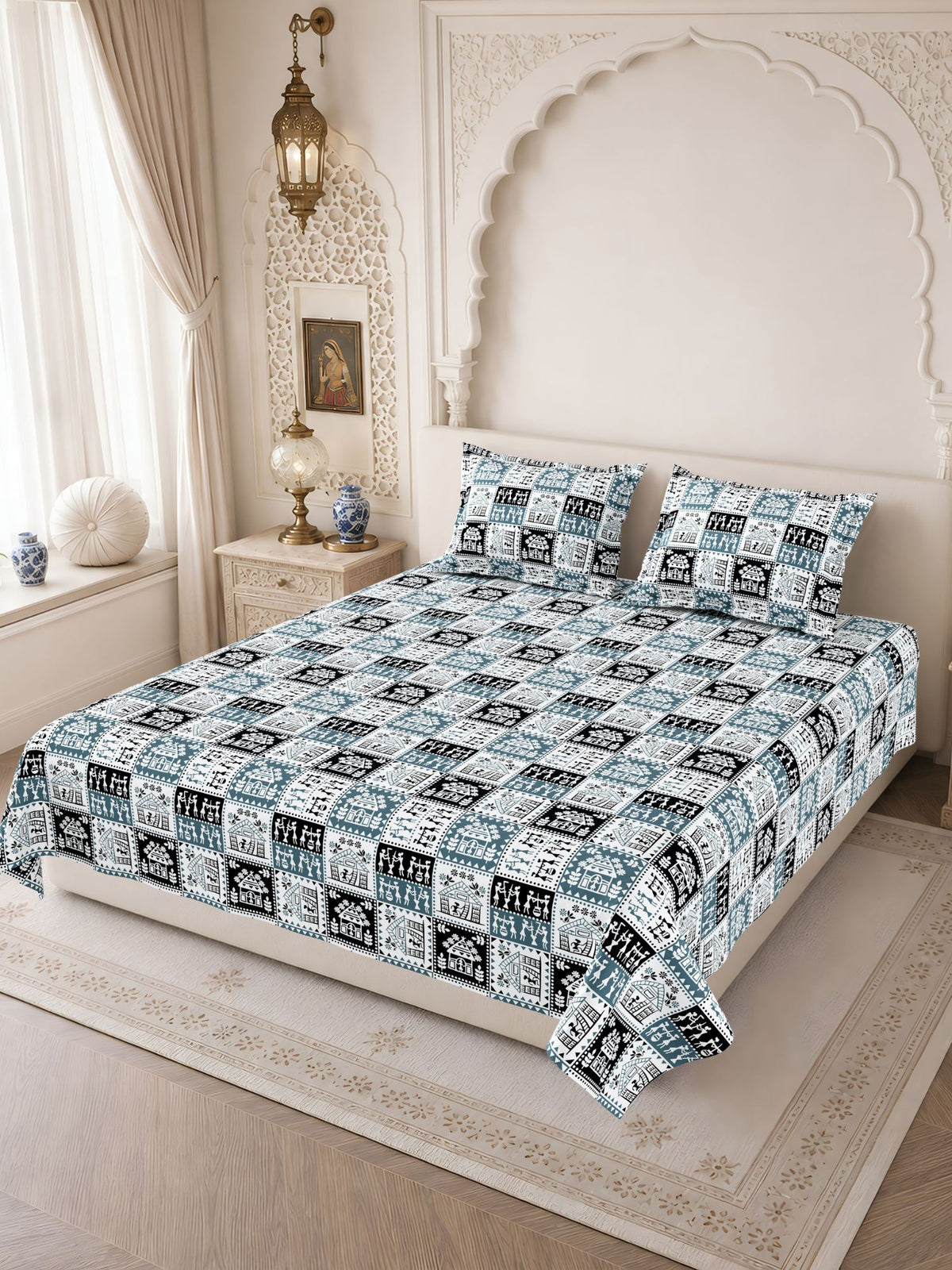 Lok Story 130 GSM Microfiber Ornamental Bedsheet with 2 Pillow Covers