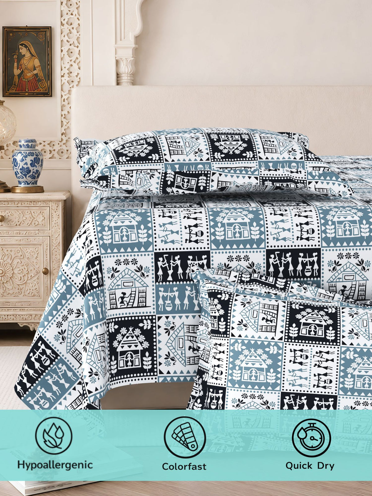 Lok Story 130 GSM Microfiber Ornamental Bedsheet with 2 Pillow Covers