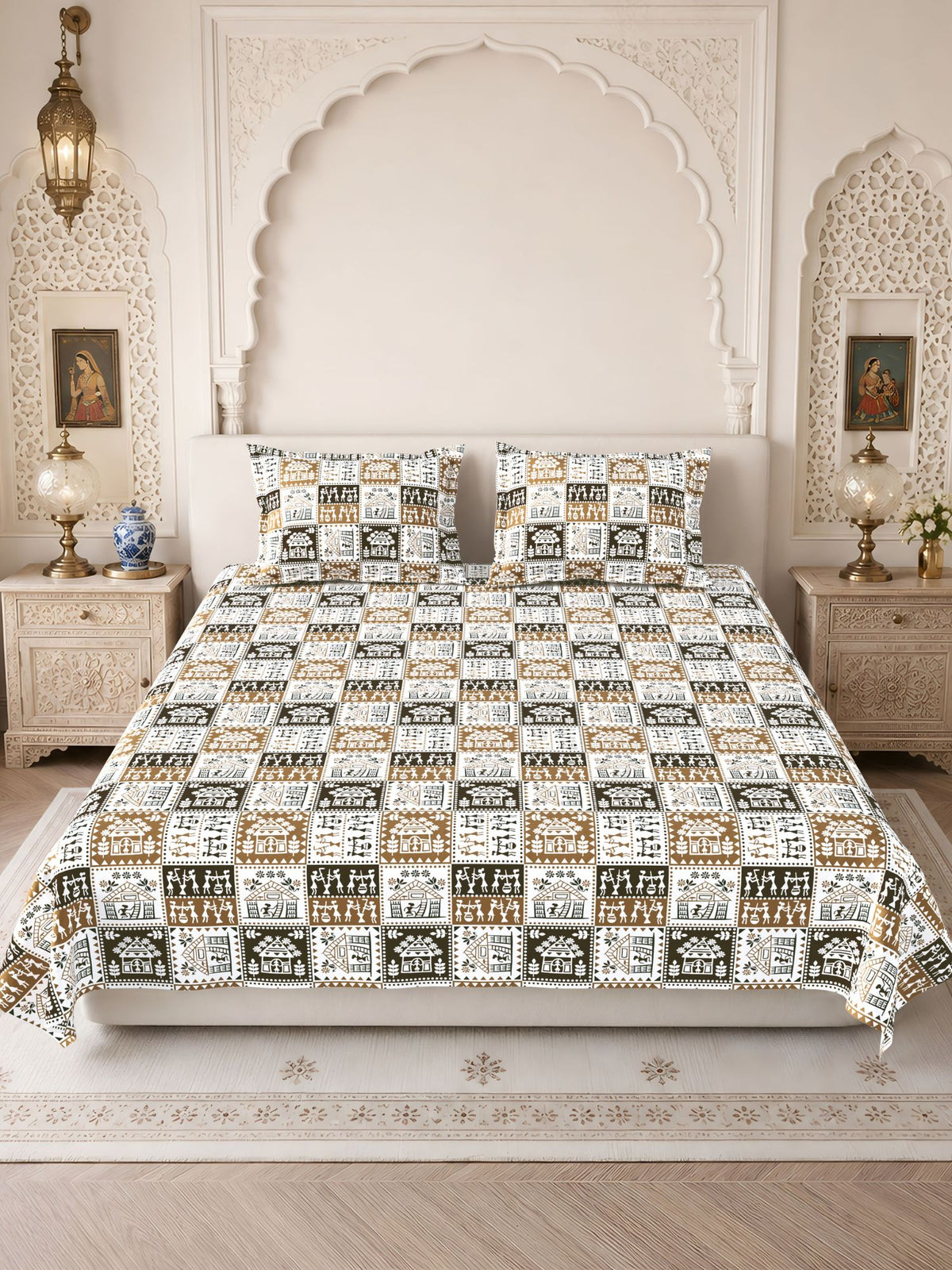 Lok Story 130 GSM Microfiber Ornamental Bedsheet with 2 Pillow Covers