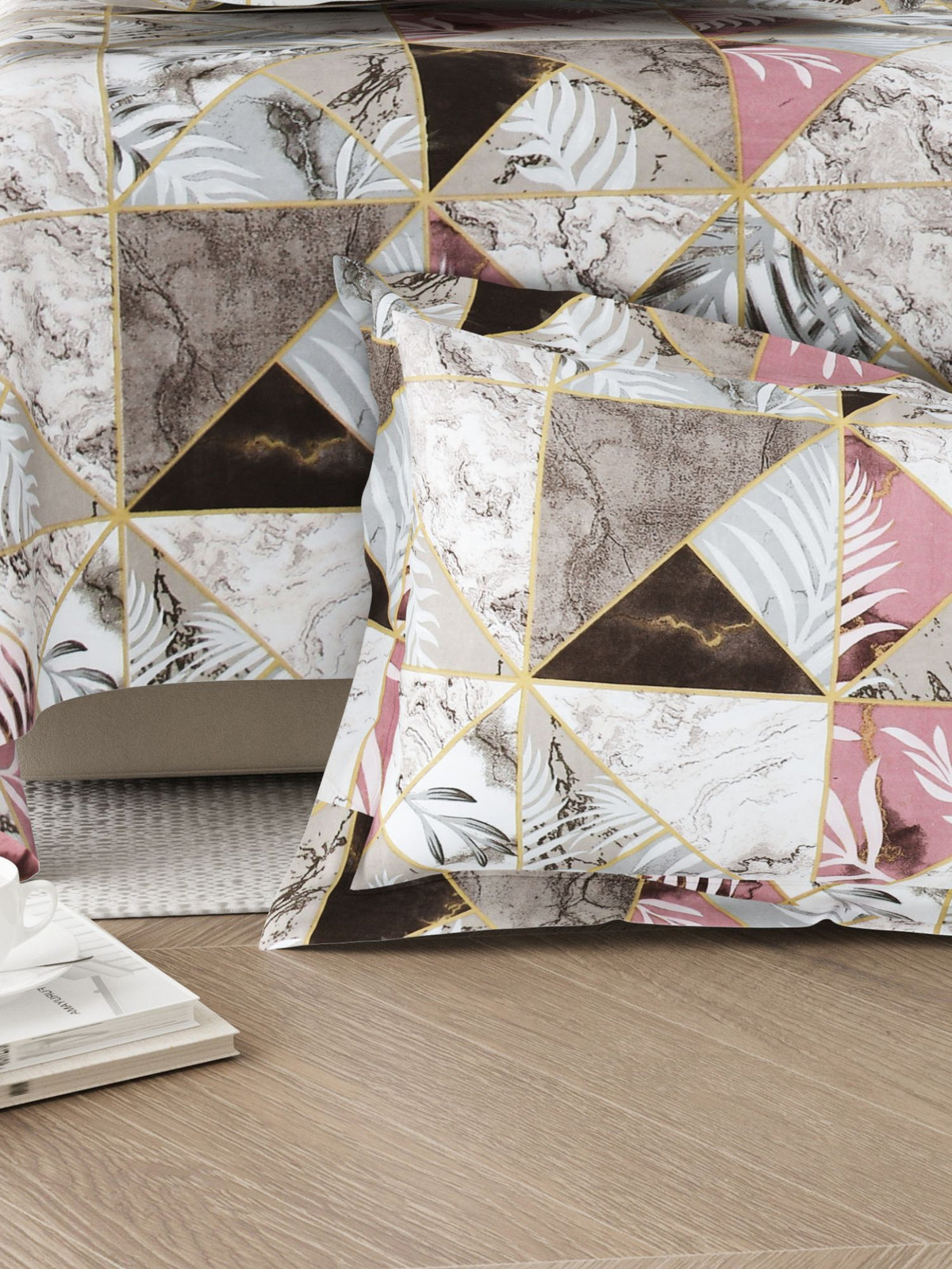 Daisy 130 GSM Microfiber Geometric Queen Size Bedsheet with 2 Pillow Covers – Brown