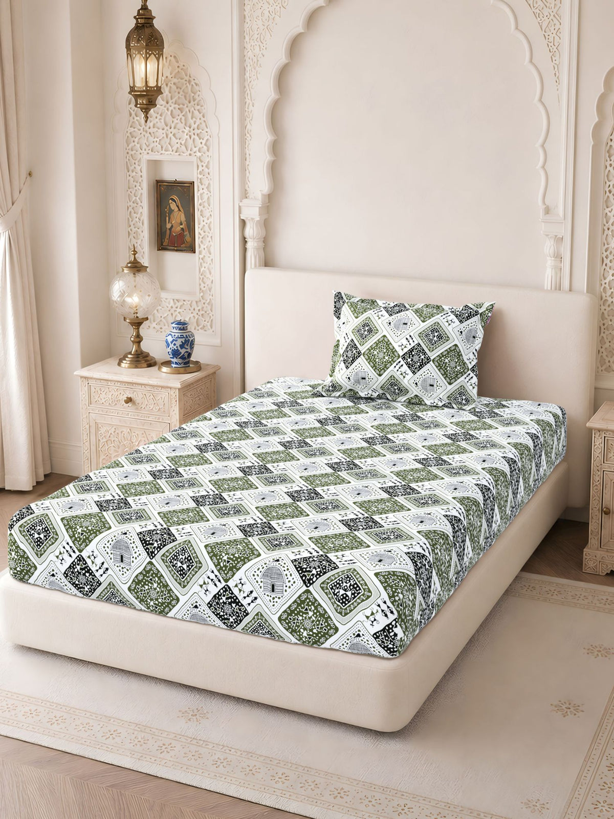 Lok Story 130 GSM Microfiber Ornamental Bedsheet with 2 Pillow Covers