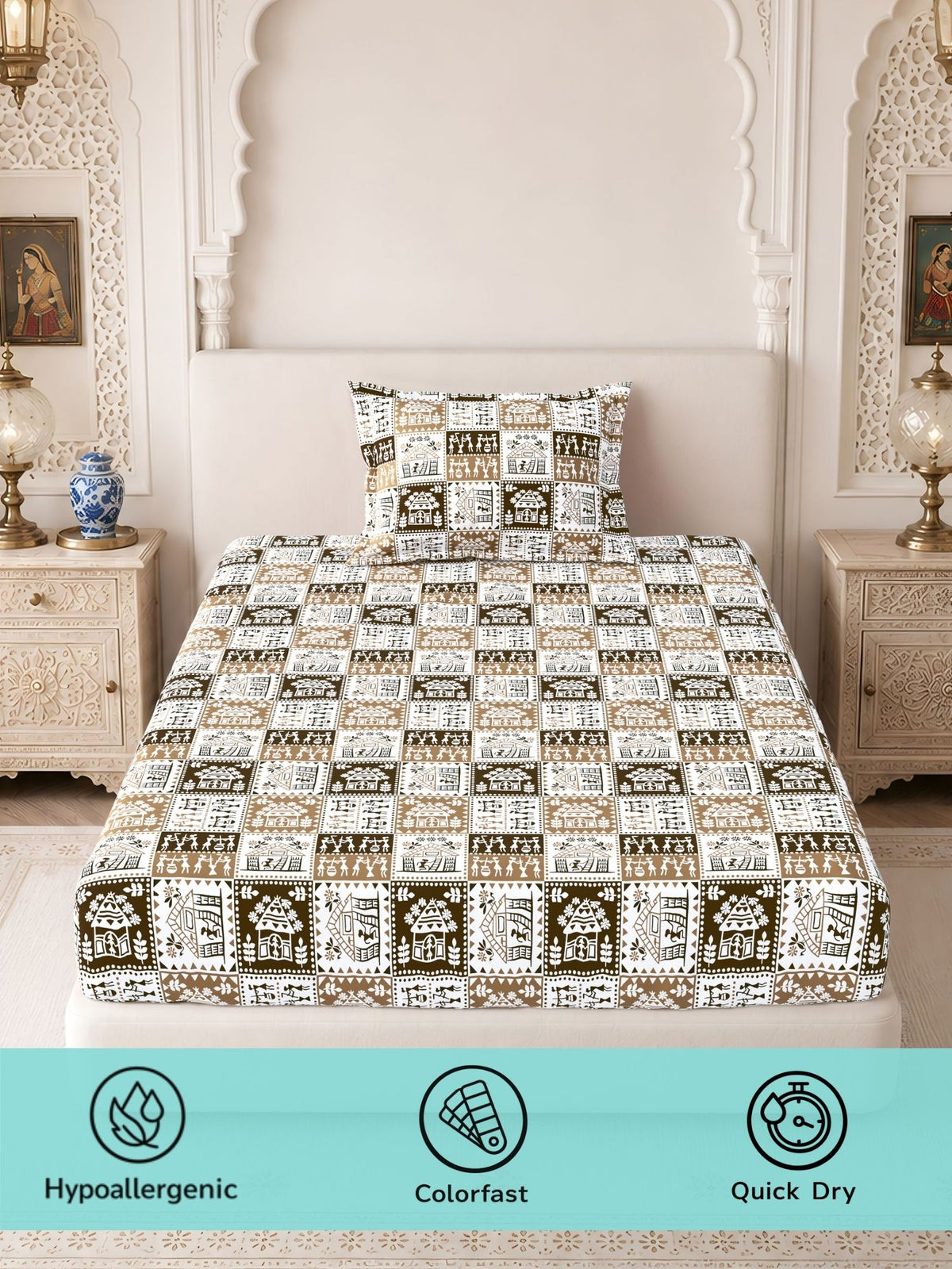 Lok Story 130 GSM Microfiber Ornamental Bedsheet with 2 Pillow Covers