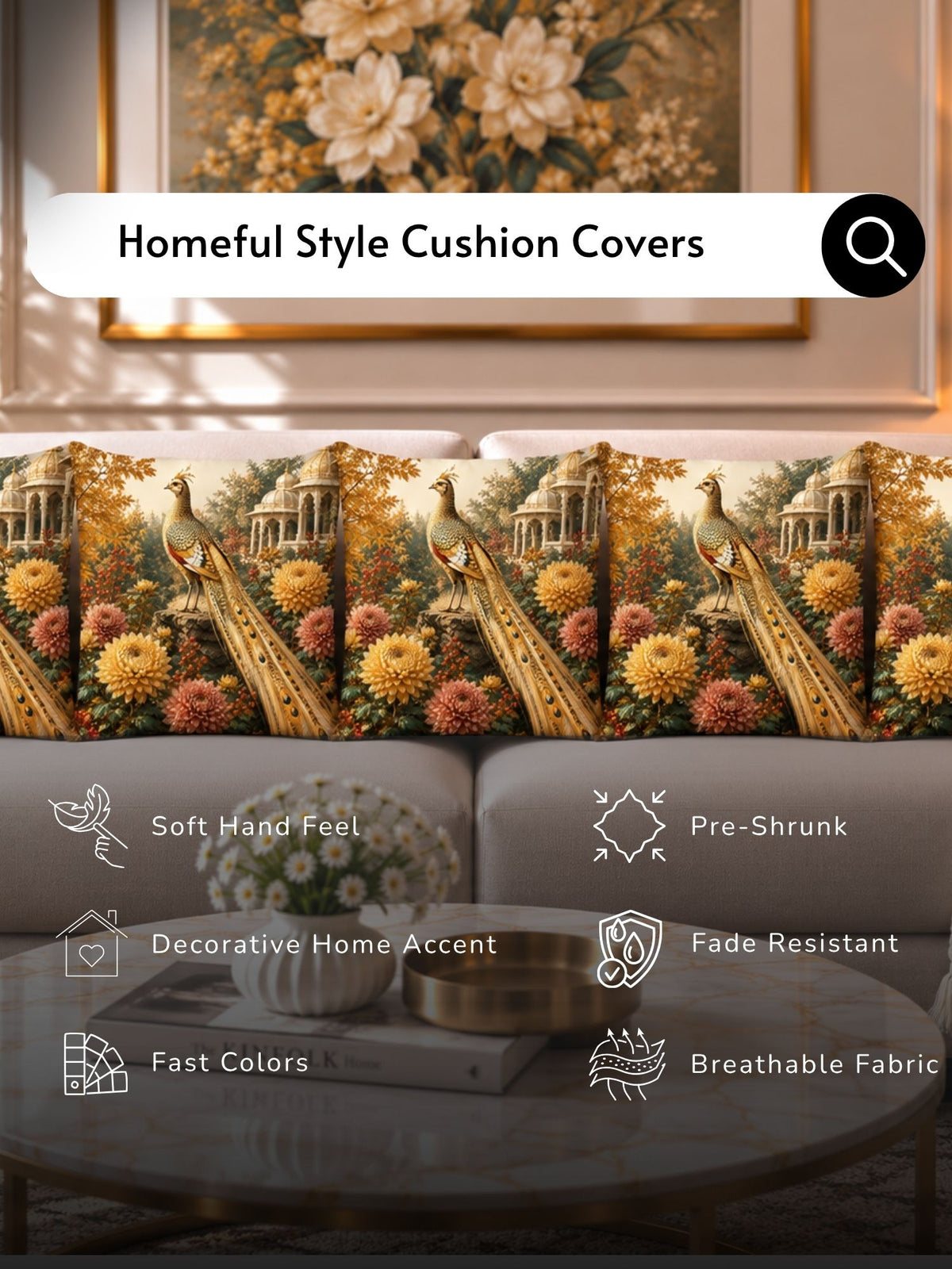 Botanical Garden Micropeach Pack of 5 Cushion Covers (40 x 40 cm )