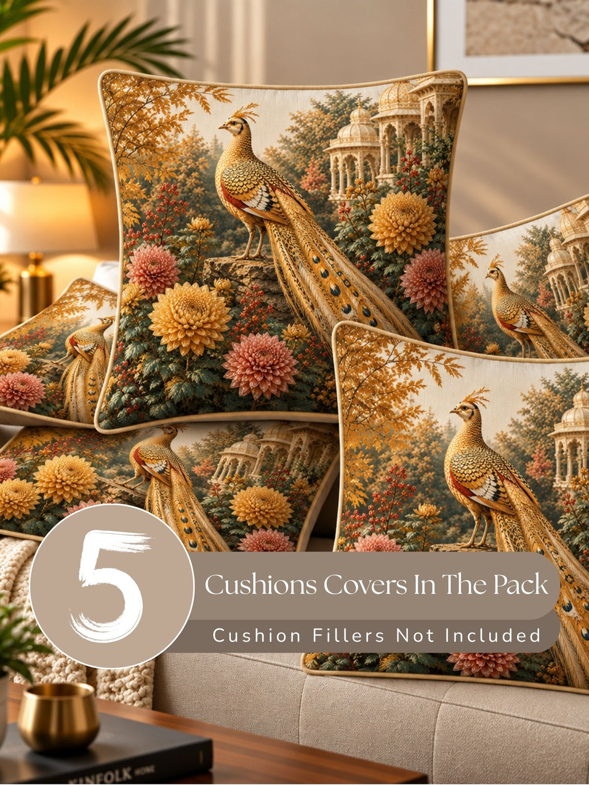 Botanical Garden Micropeach Pack of 5 Cushion Covers (40 x 40 cm )