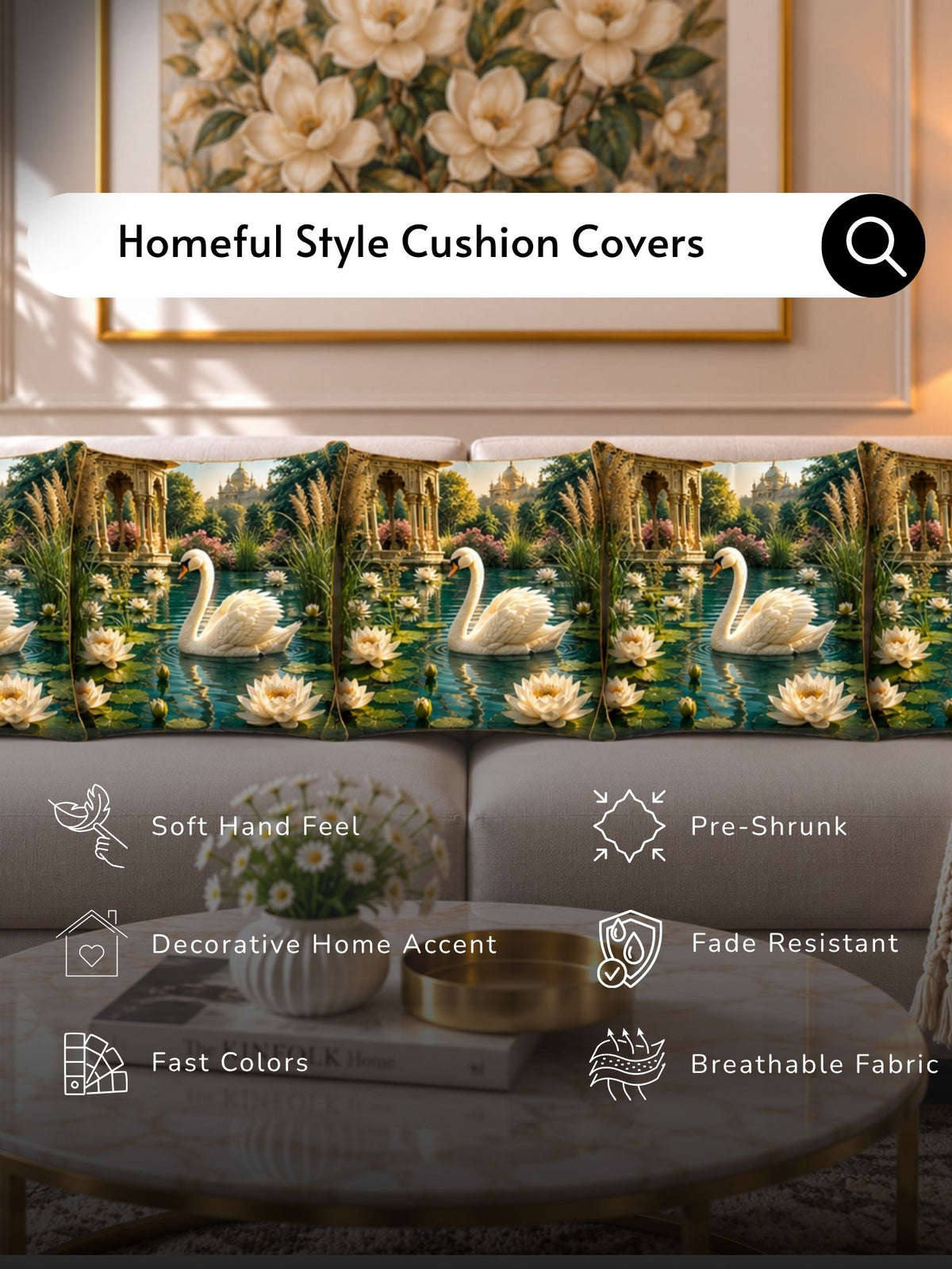 Botanical Garden Micropeach Pack of 5 Cushion Covers (40 x 40 cm )