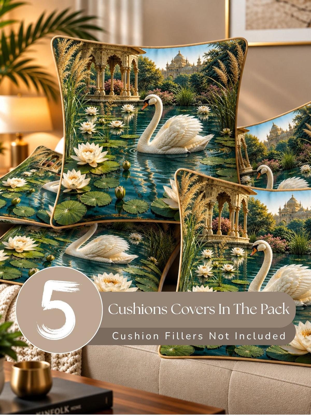Botanical Garden Micropeach Pack of 5 Cushion Covers (40 x 40 cm )